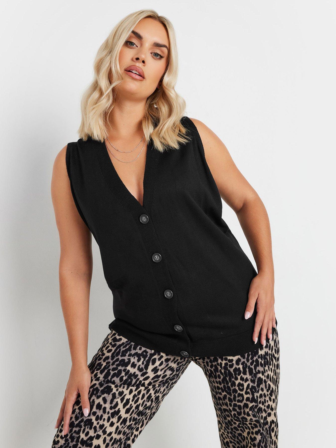 Image 4 of 5 of Yours Curve Knitted Button Vest - Black