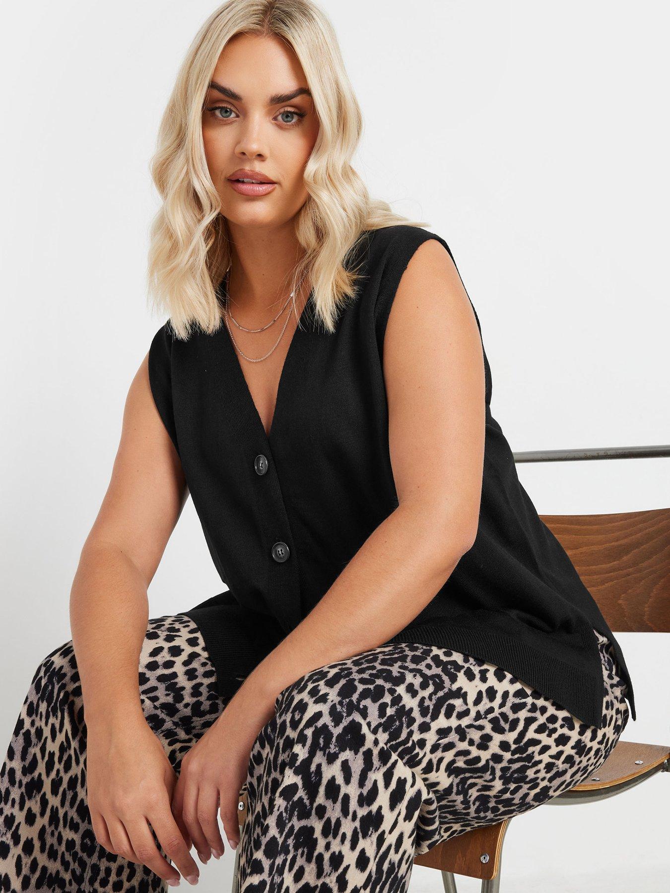 Image 5 of 5 of Yours Curve Knitted Button Vest - Black