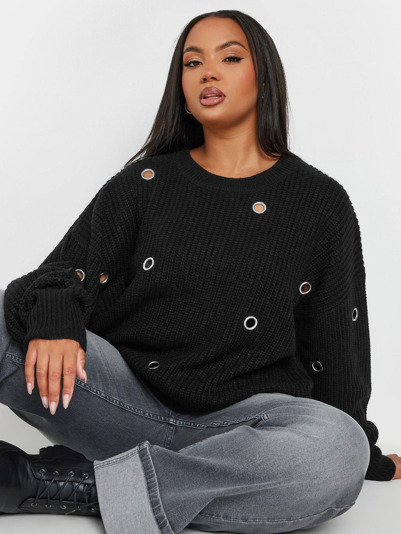 Yours Curve Eyelet Jumper - Black