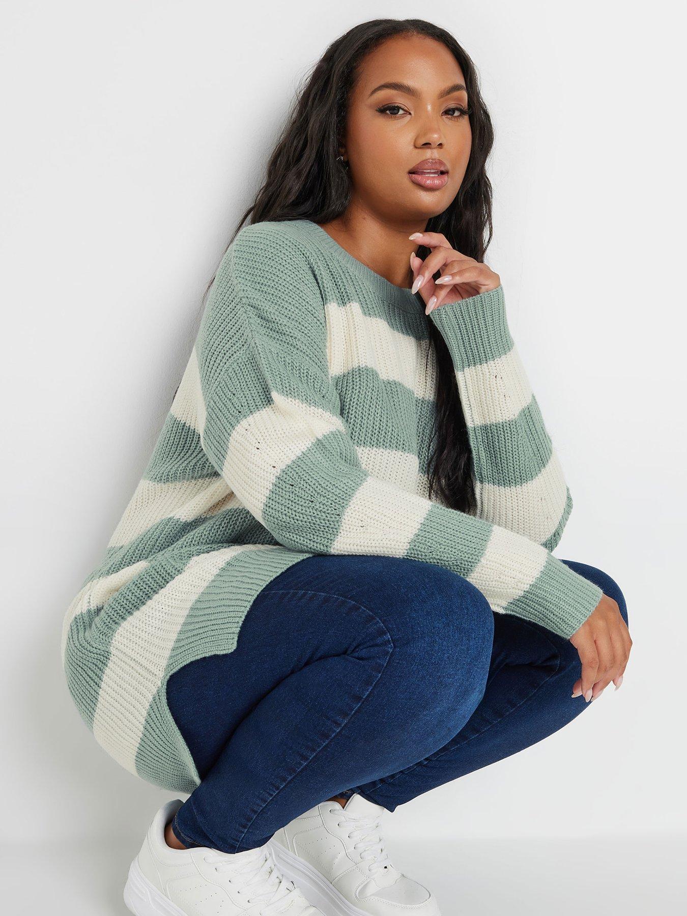 Yours Curve Striped Drop Shoulder Jumper - Blue