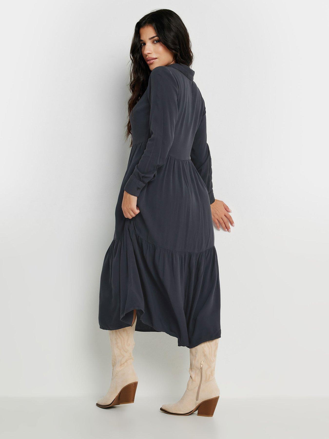 Image 2 of 4 of PixieGirl Petite Acid Wash Button Smock Dress