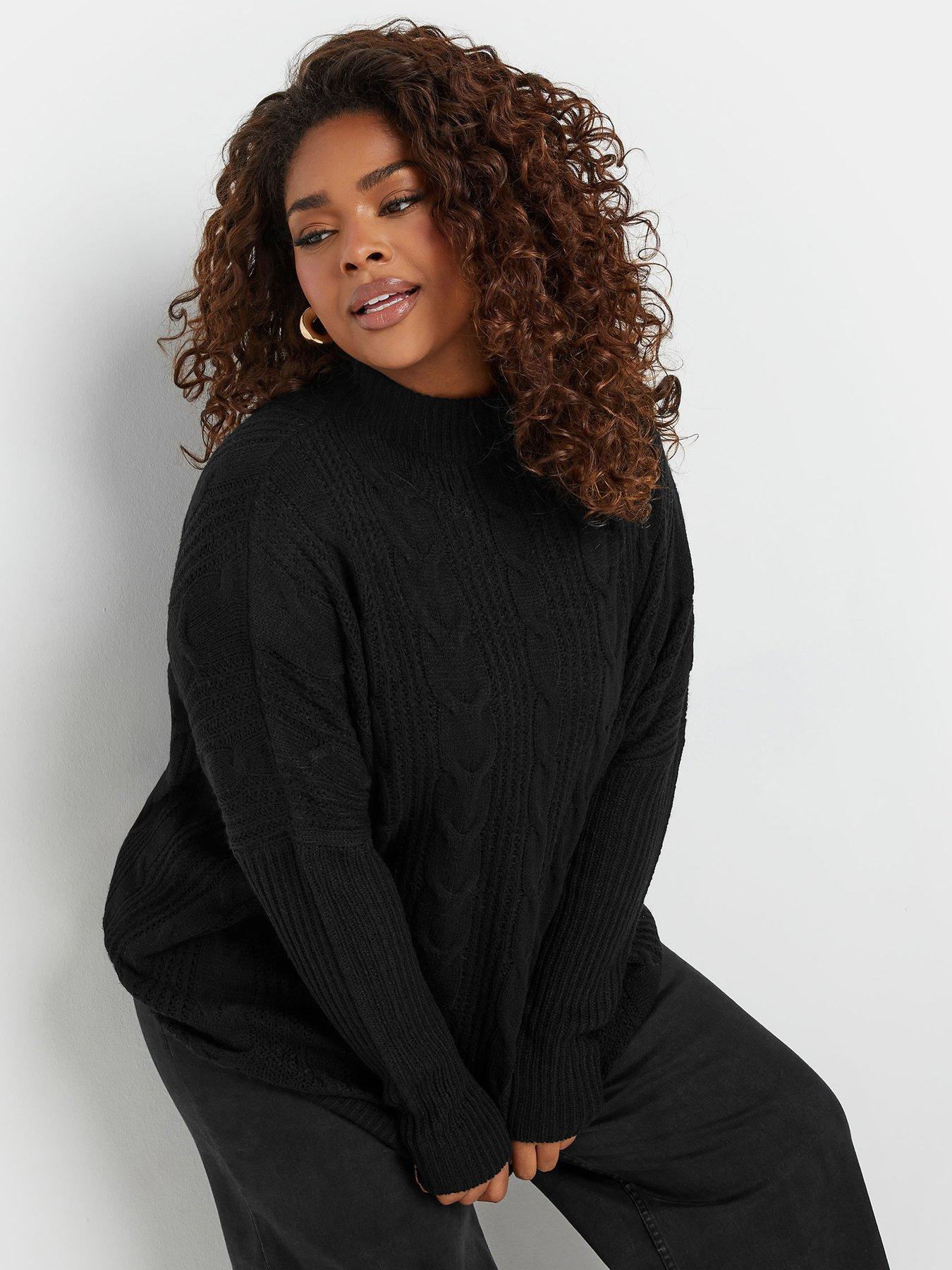 Yours Curve Oversized Cable Knit Jumper - Black