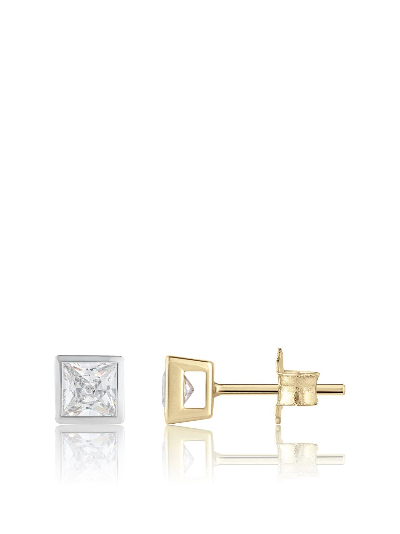 Image 1 of 6 of Love DIAMOND Diamond Princess Cut Shaped Stud Earrings
