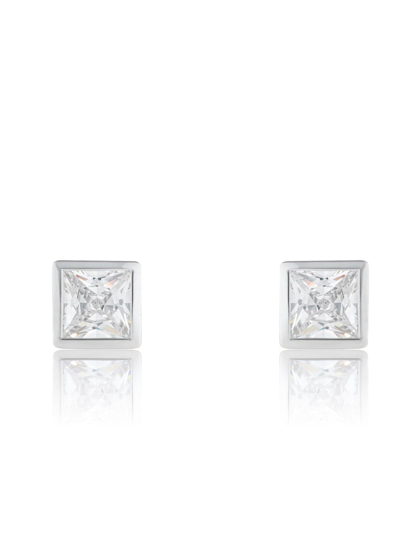 Image 3 of 6 of Love DIAMOND Diamond Princess Cut Shaped Stud Earrings