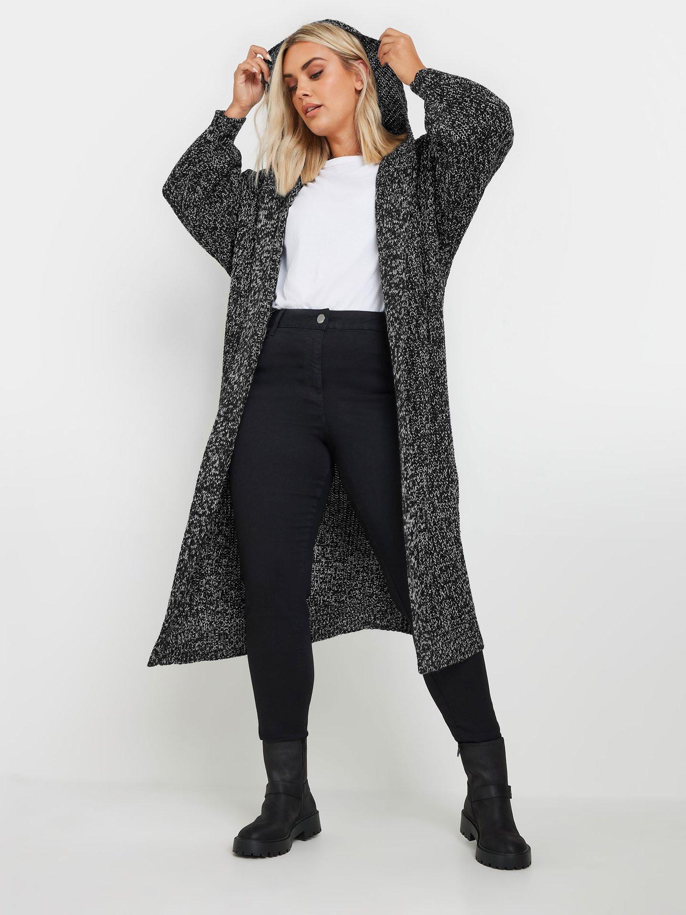 Image 1 of 4 of Yours Curve Hooded Longline Cardigan - Black