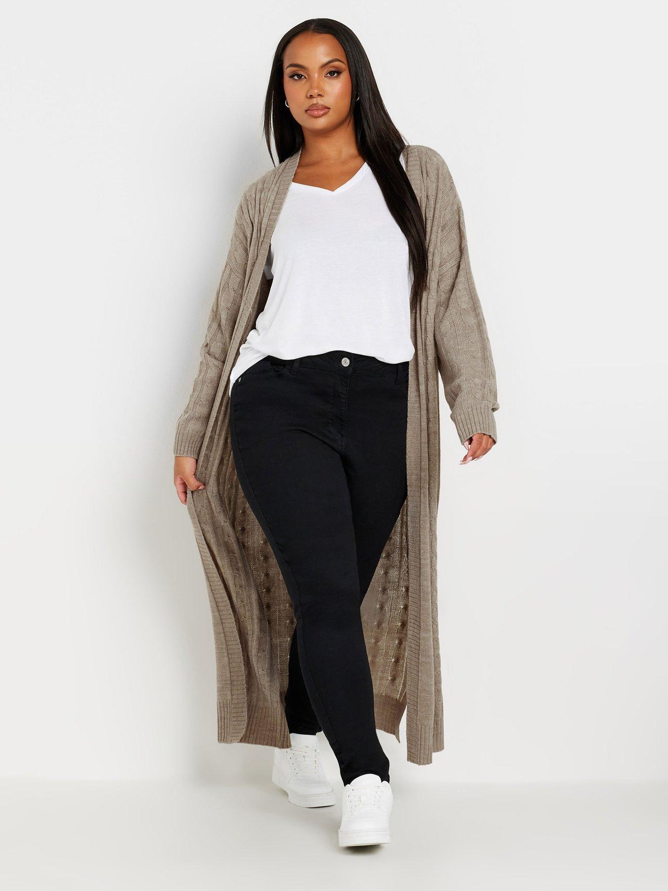 undefined Curve Maxi Cable Knit Cardigan - Grey