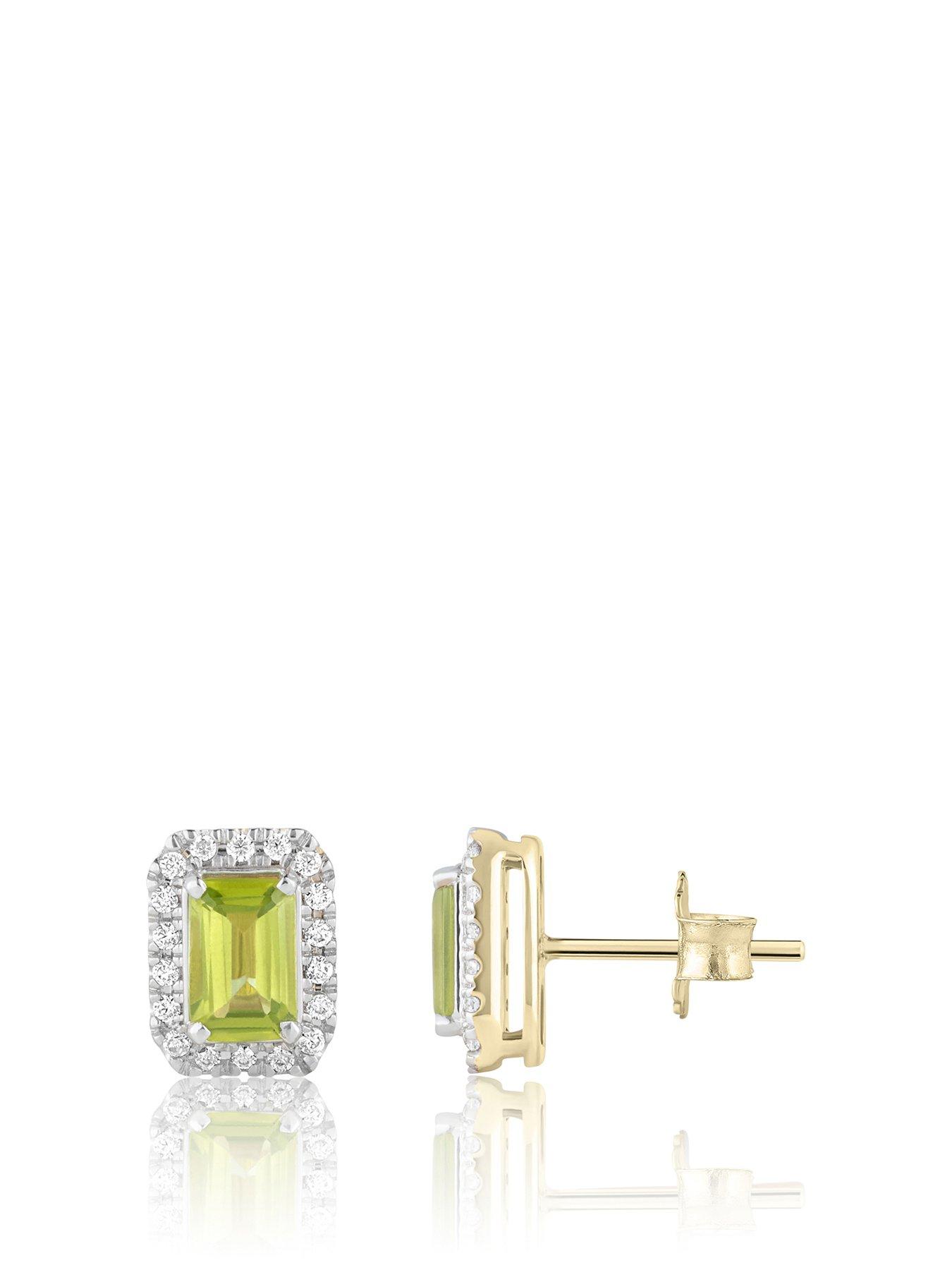 Product photograph of Love Diamond Peridot Diamond Halo Earrings - J from very.co.uk