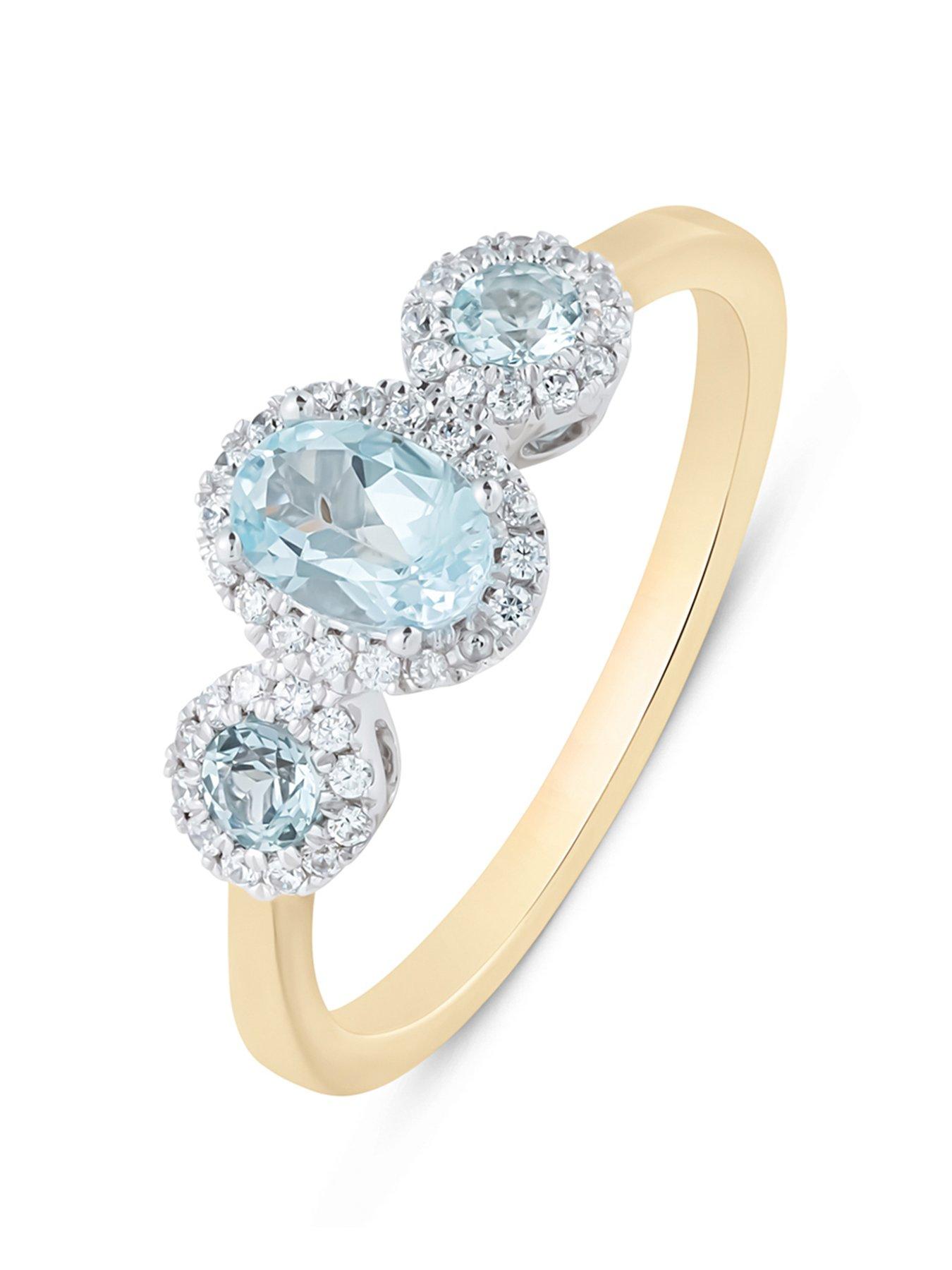 Product photograph of Love Diamond Aquamarine Look Sky Blue Topaz Diamond Halo Ring from very.co.uk