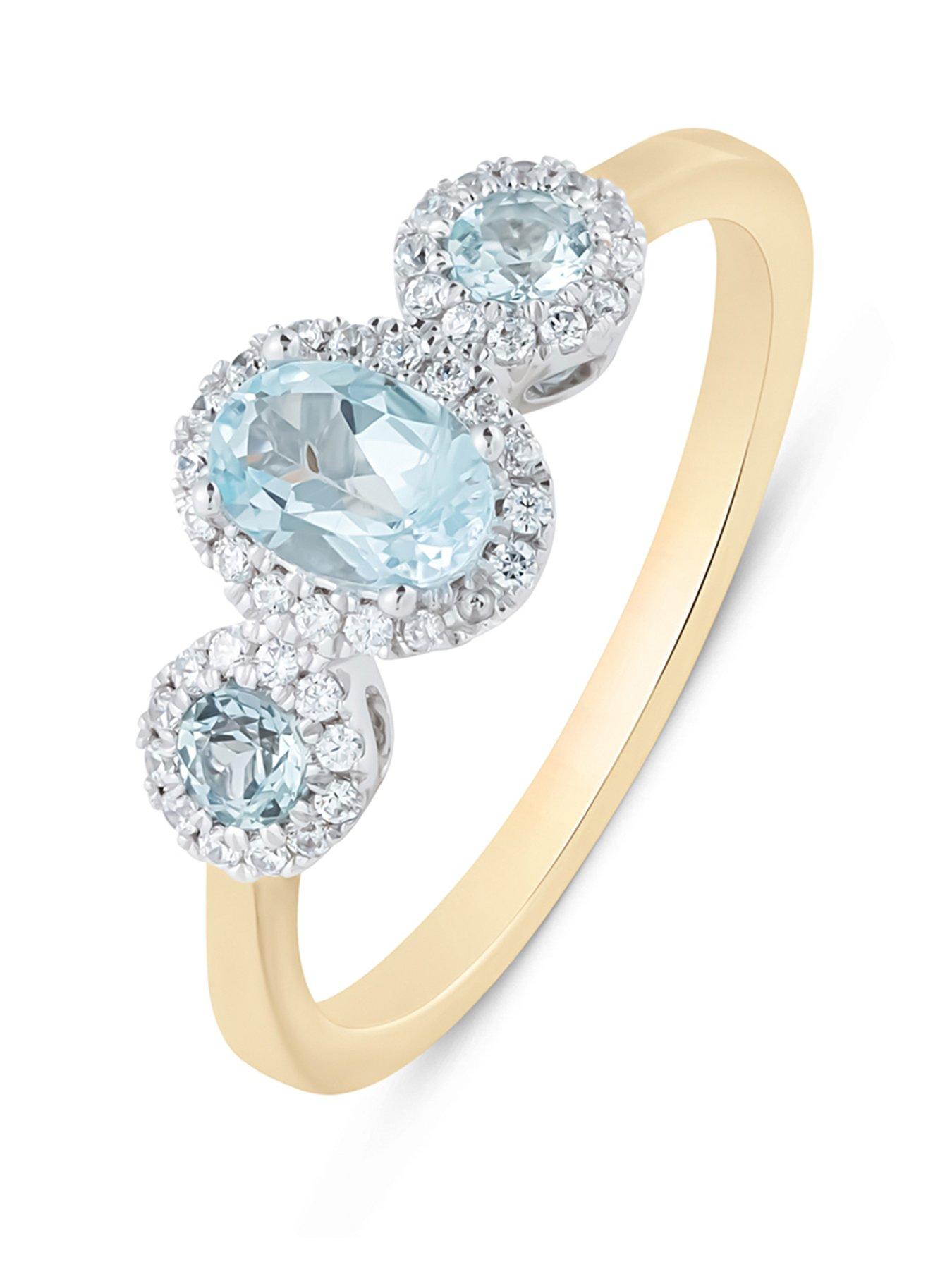 Image 1 of 5 of Love DIAMOND Aquamarine Sky Blue Topaz Diamond Ring