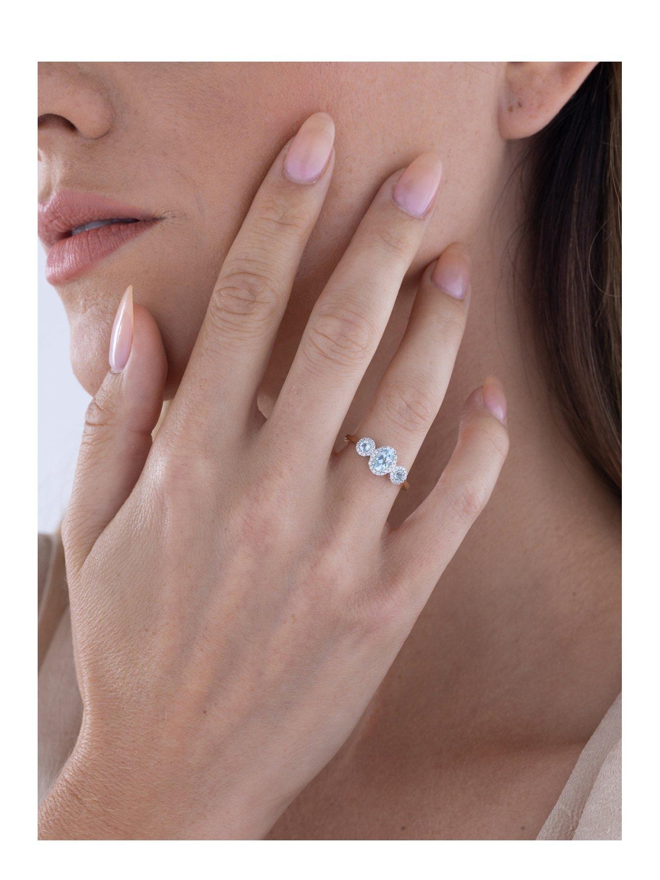 Image 2 of 5 of Love DIAMOND Aquamarine Look Sky Blue Topaz Diamond Halo Ring