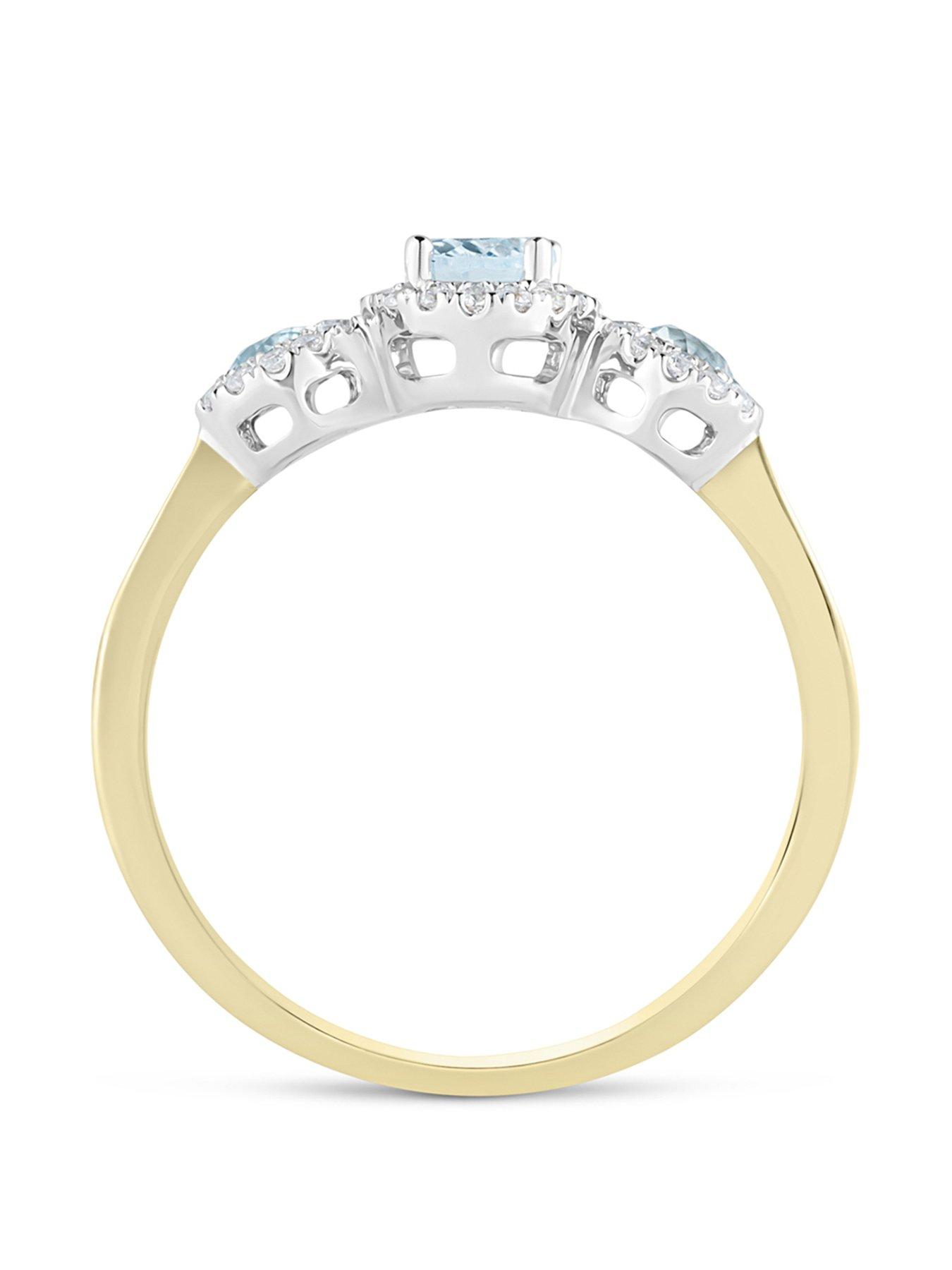 Image 3 of 5 of Love DIAMOND Aquamarine Look Sky Blue Topaz Diamond Halo Ring