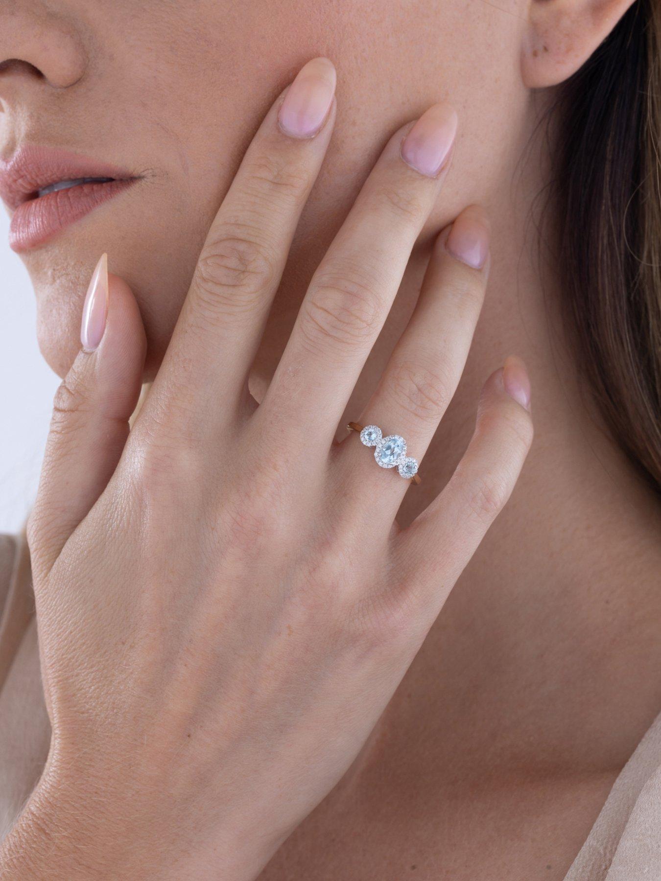 Image 4 of 5 of Love DIAMOND Aquamarine Sky Blue Topaz Diamond Ring