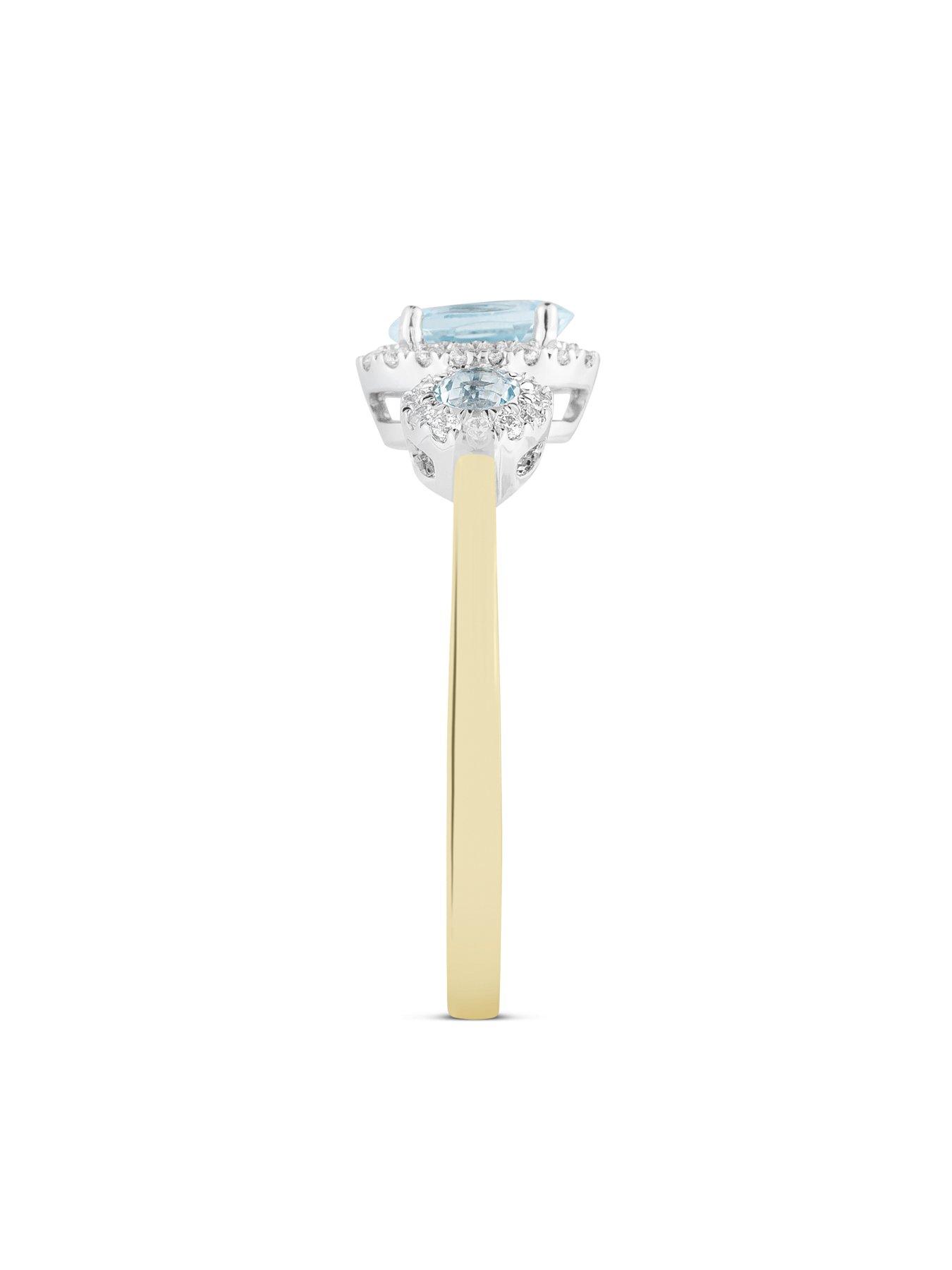 Image 4 of 5 of Love DIAMOND Aquamarine Look Sky Blue Topaz Diamond Halo Ring