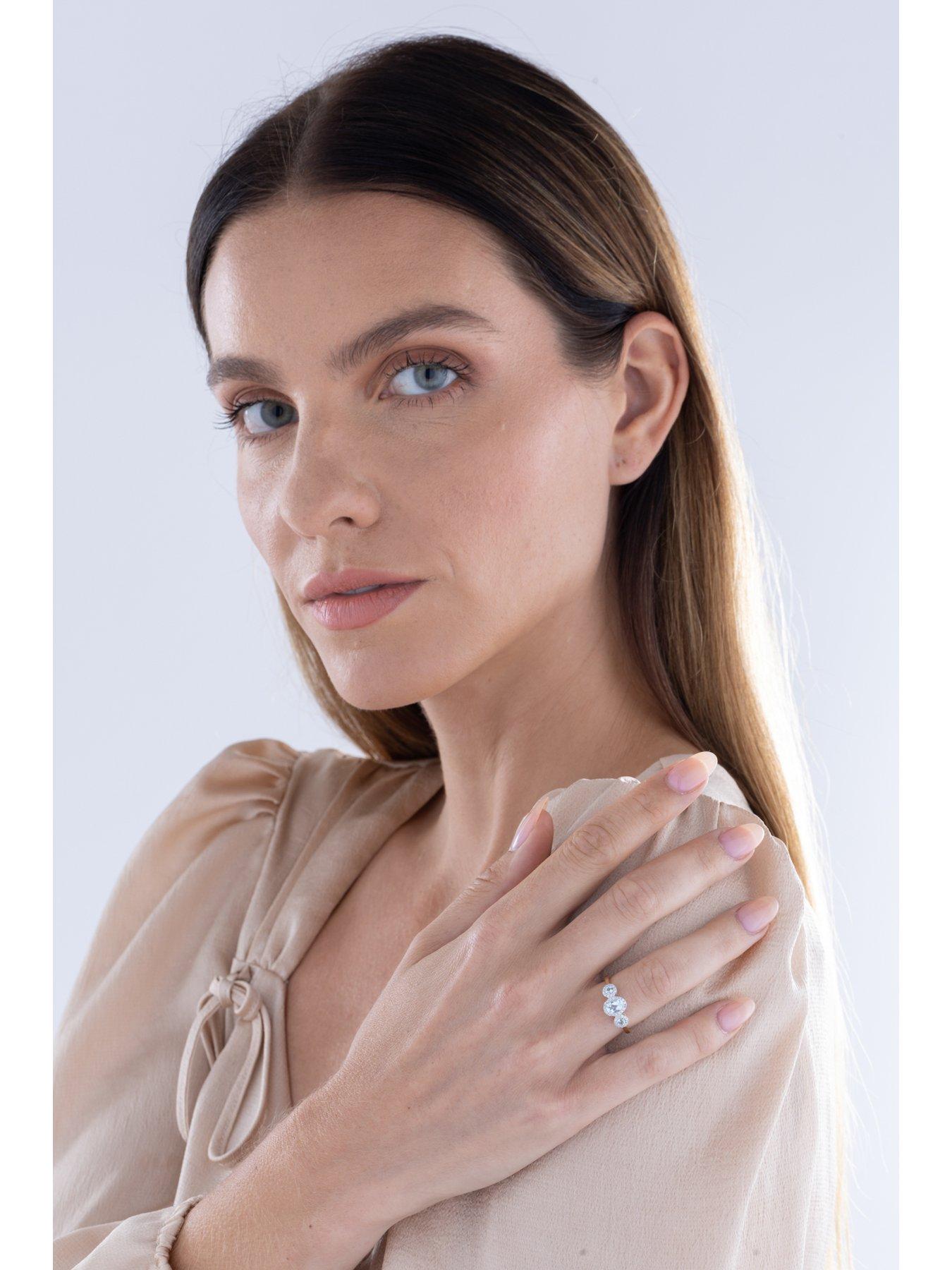 Image 5 of 5 of Love DIAMOND Aquamarine Look Sky Blue Topaz Diamond Halo Ring