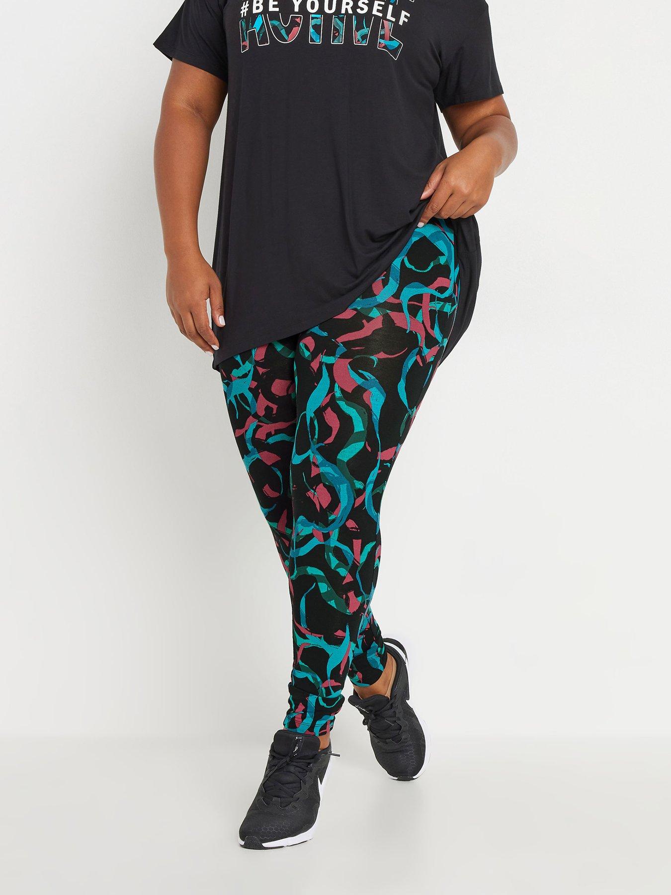 Yours Curve Swirl Print Active Leggings, Black, Size 22, Women
