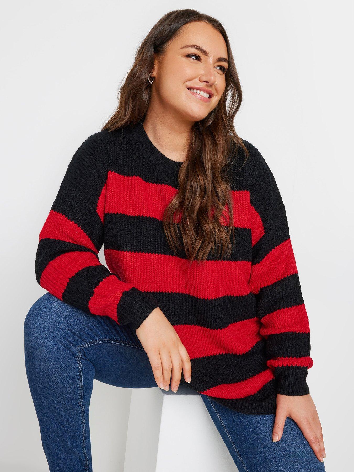Yours Curve Striped Drop Shoulder Jumper - Red