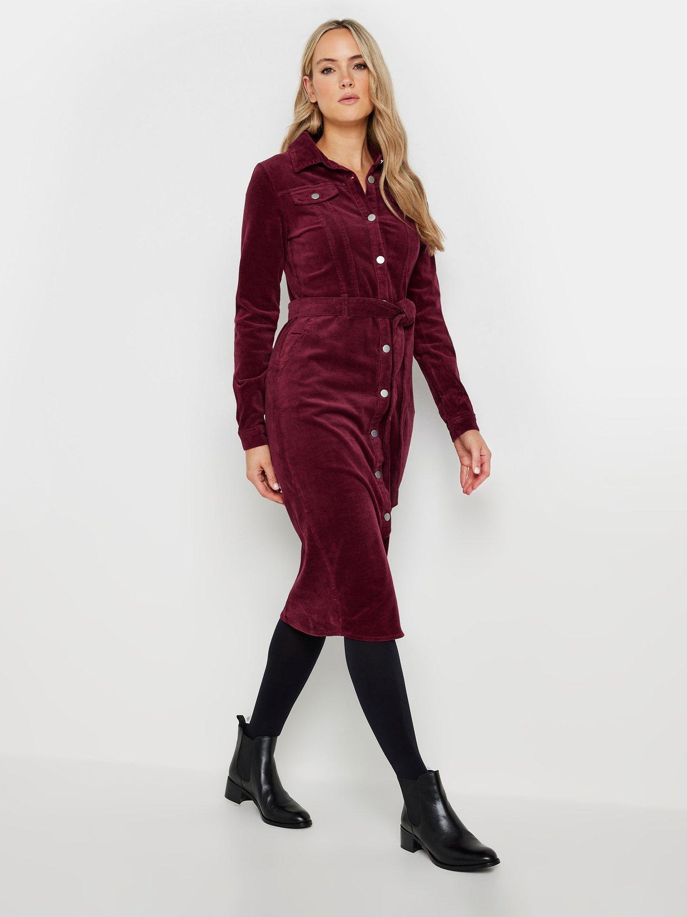 Image of Long Tall Sally Tall Fitted Cord Dress - Red