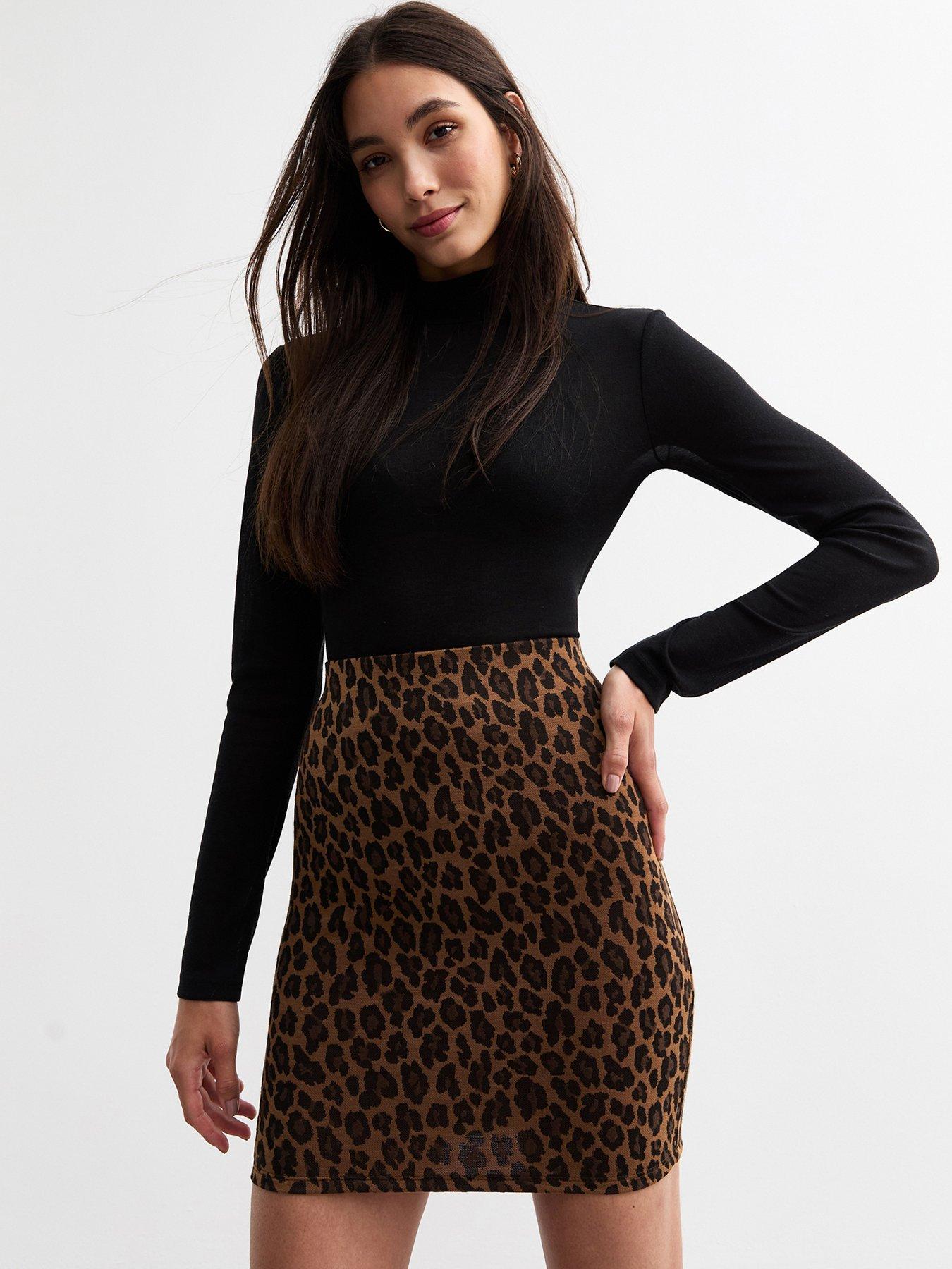 Brown leopard print pleated satin midi skirt new look hotsell