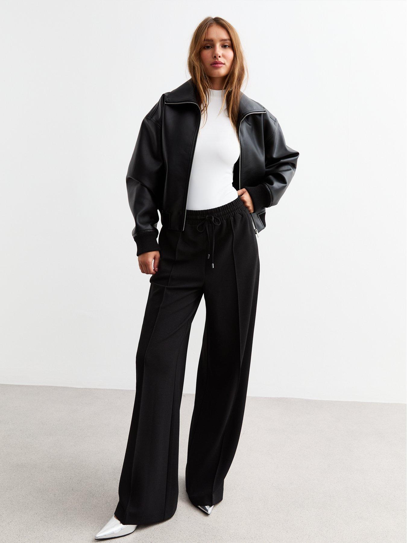 undefined Black Jersey Tailored Wide Leg Joggers