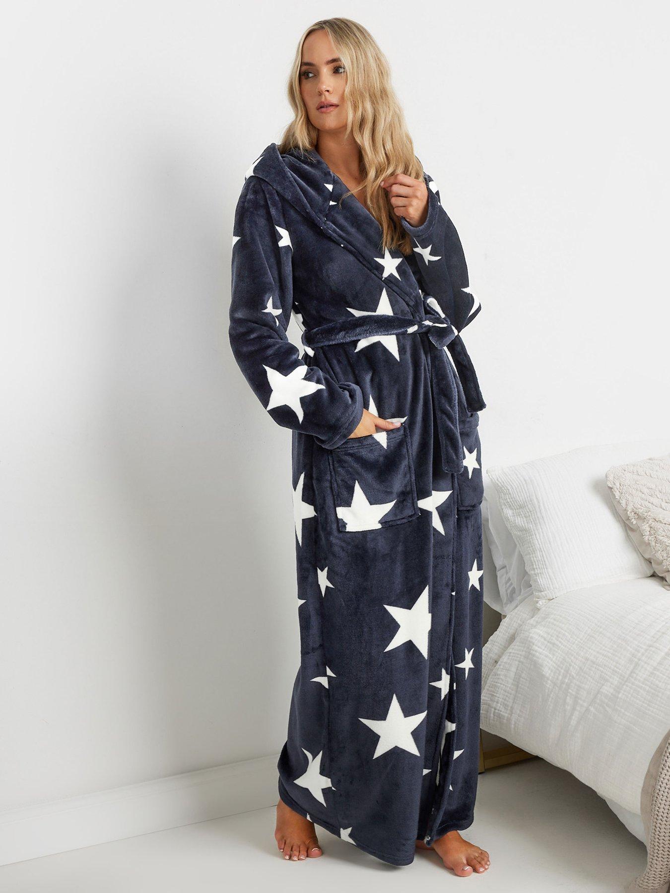 Image 1 of 4 of Long Tall Sally Tall Oversize Star Hooded Maxi Robe - Blue