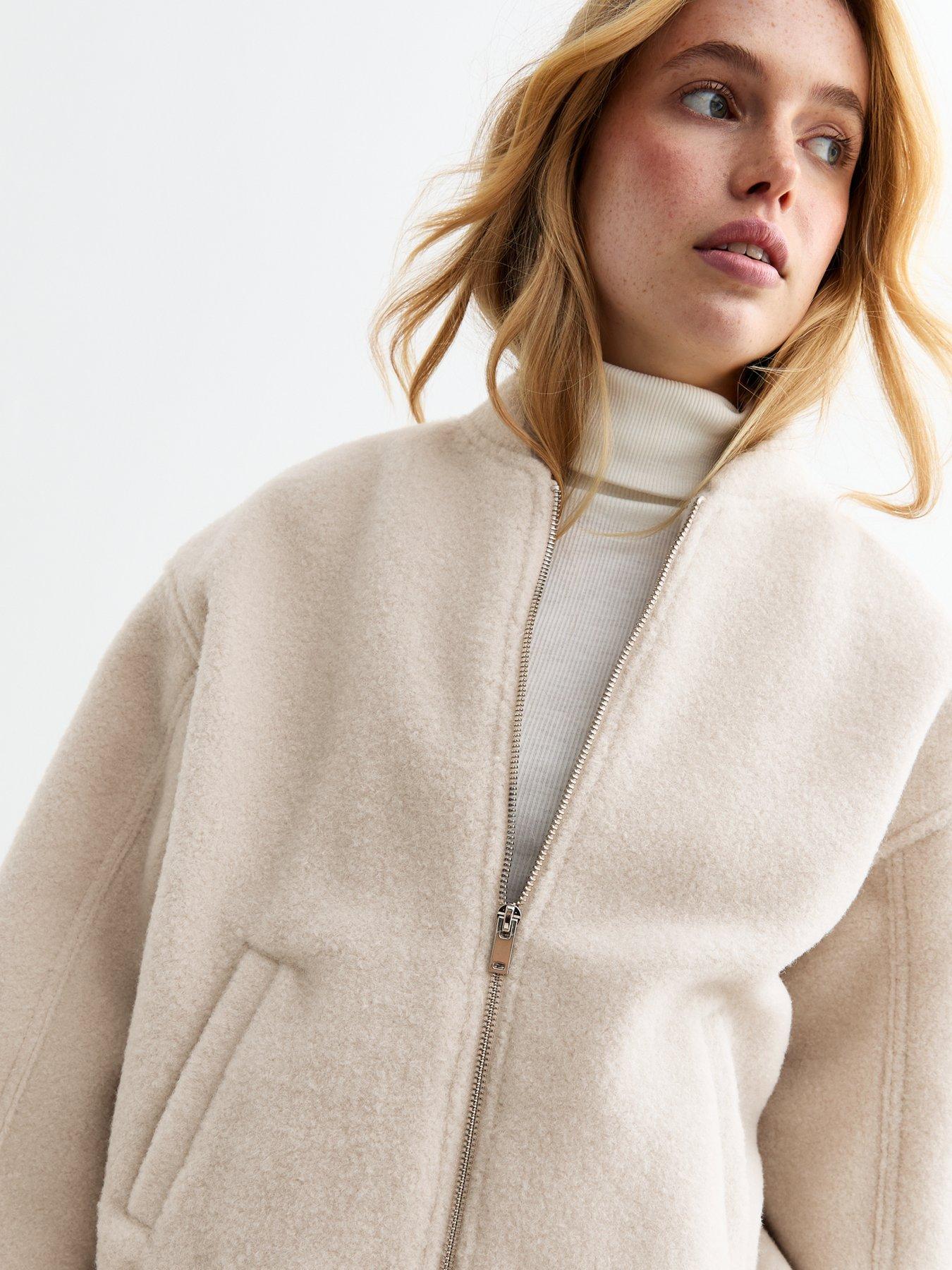New Look Cream Textured Oversized Bomber Jacket Cream Very
