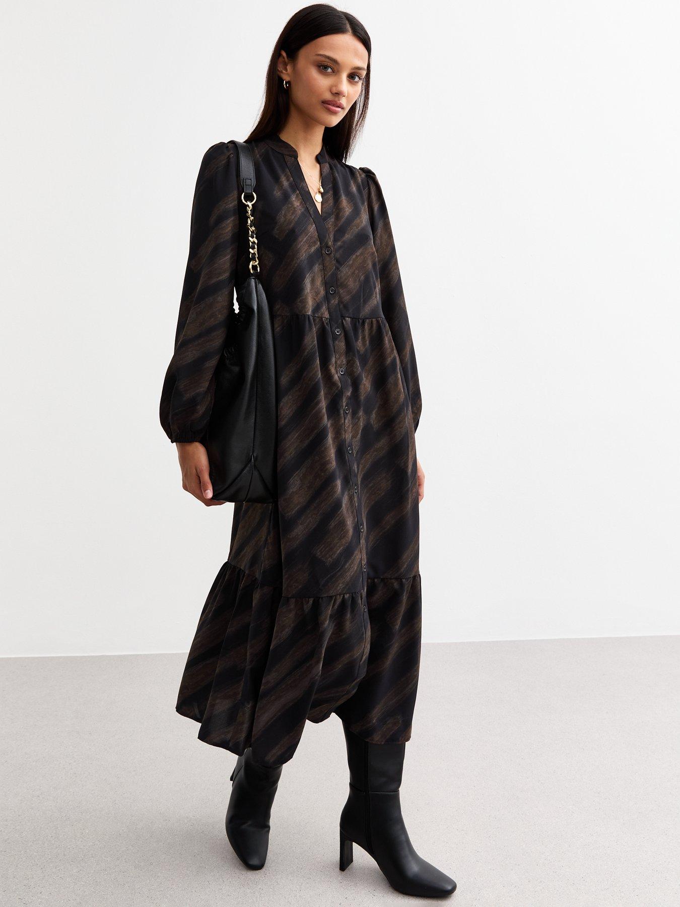 undefined Striped Shirt Smock Dress - Black