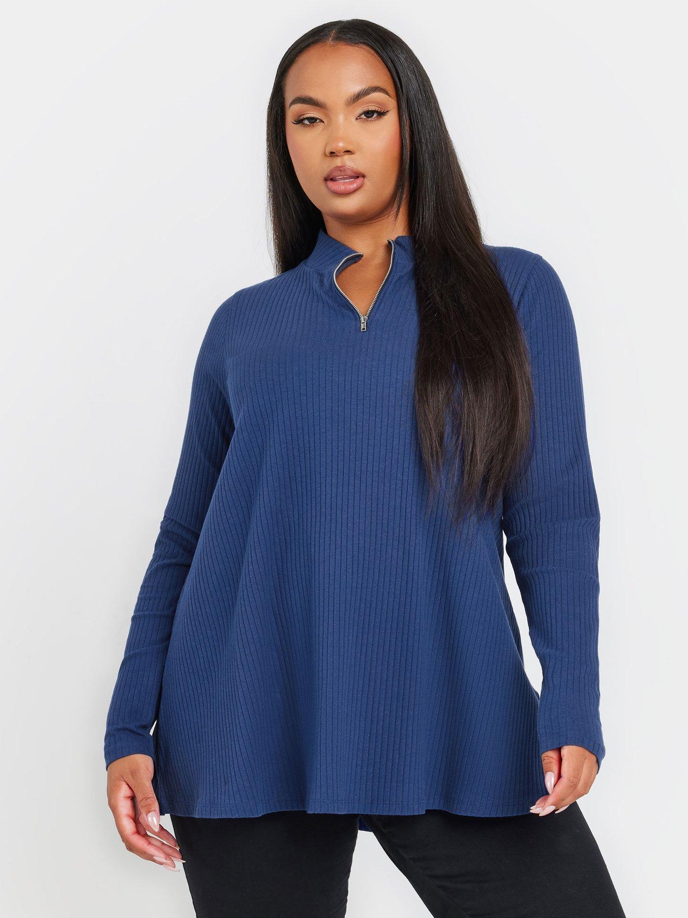 undefined Curve Quarter Zip Rib Top - Blue
