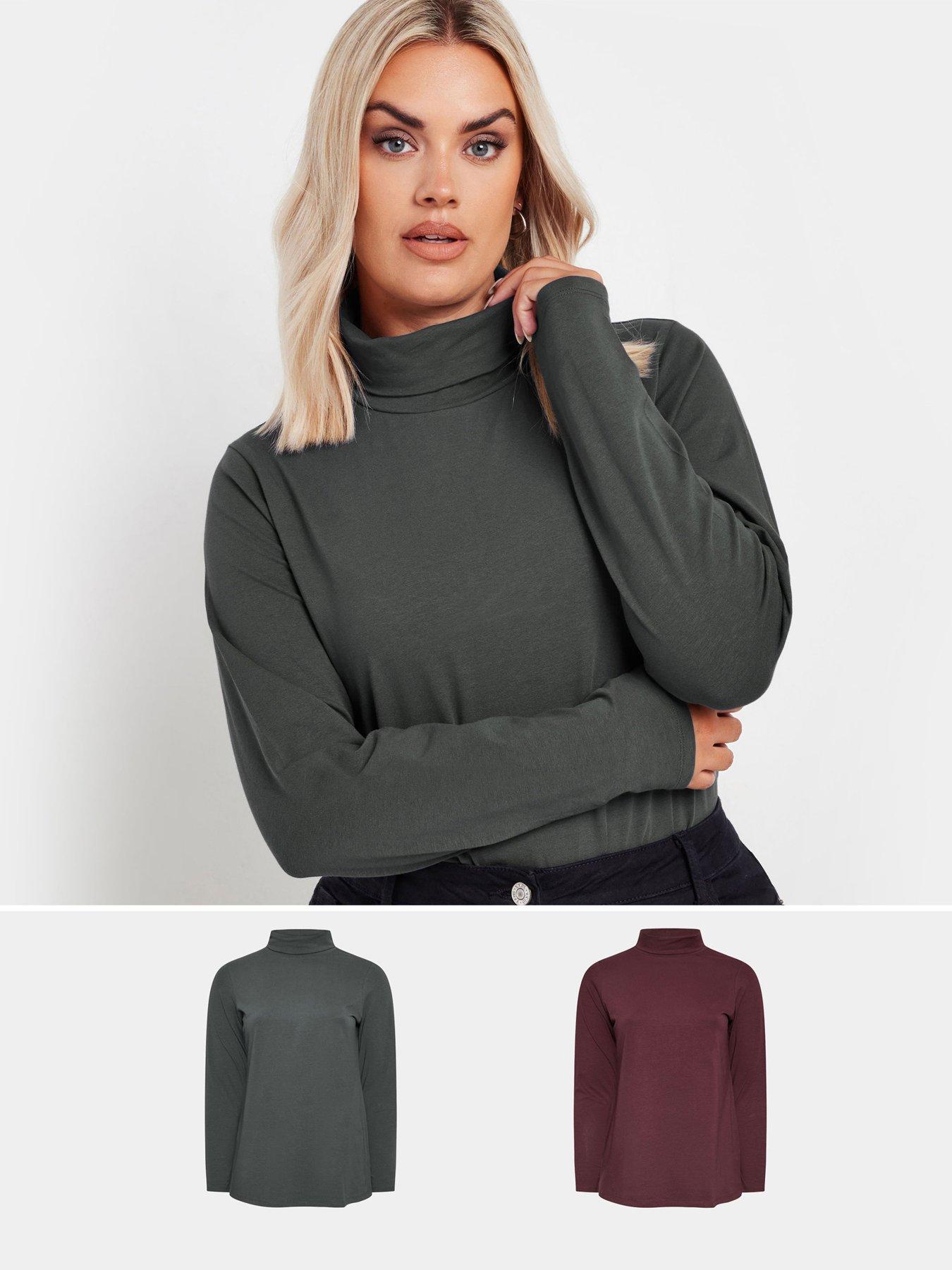 Image 1 of 4 of Yours Curve 2 Pack of Long Sleeve Turtle Neck Jumpers- Grey