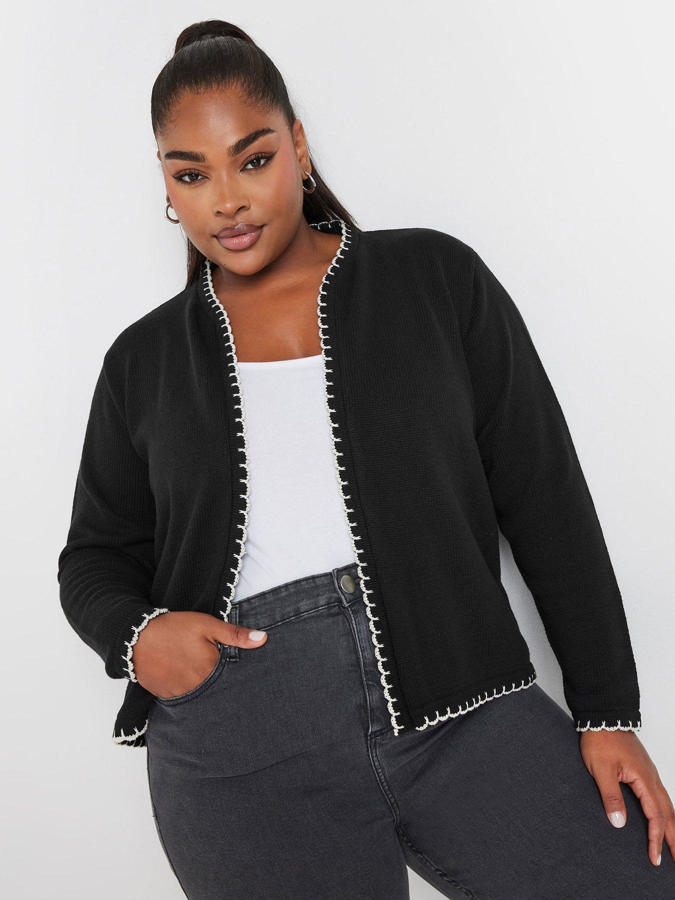 Yours Curve Scalloped Edge Short Cardigan Black Very