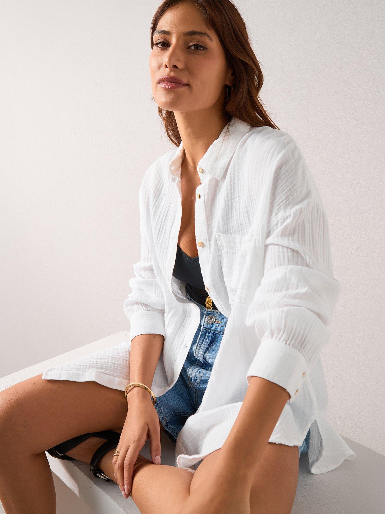 The Very Collection Long Sleeve Beach Shirt - White