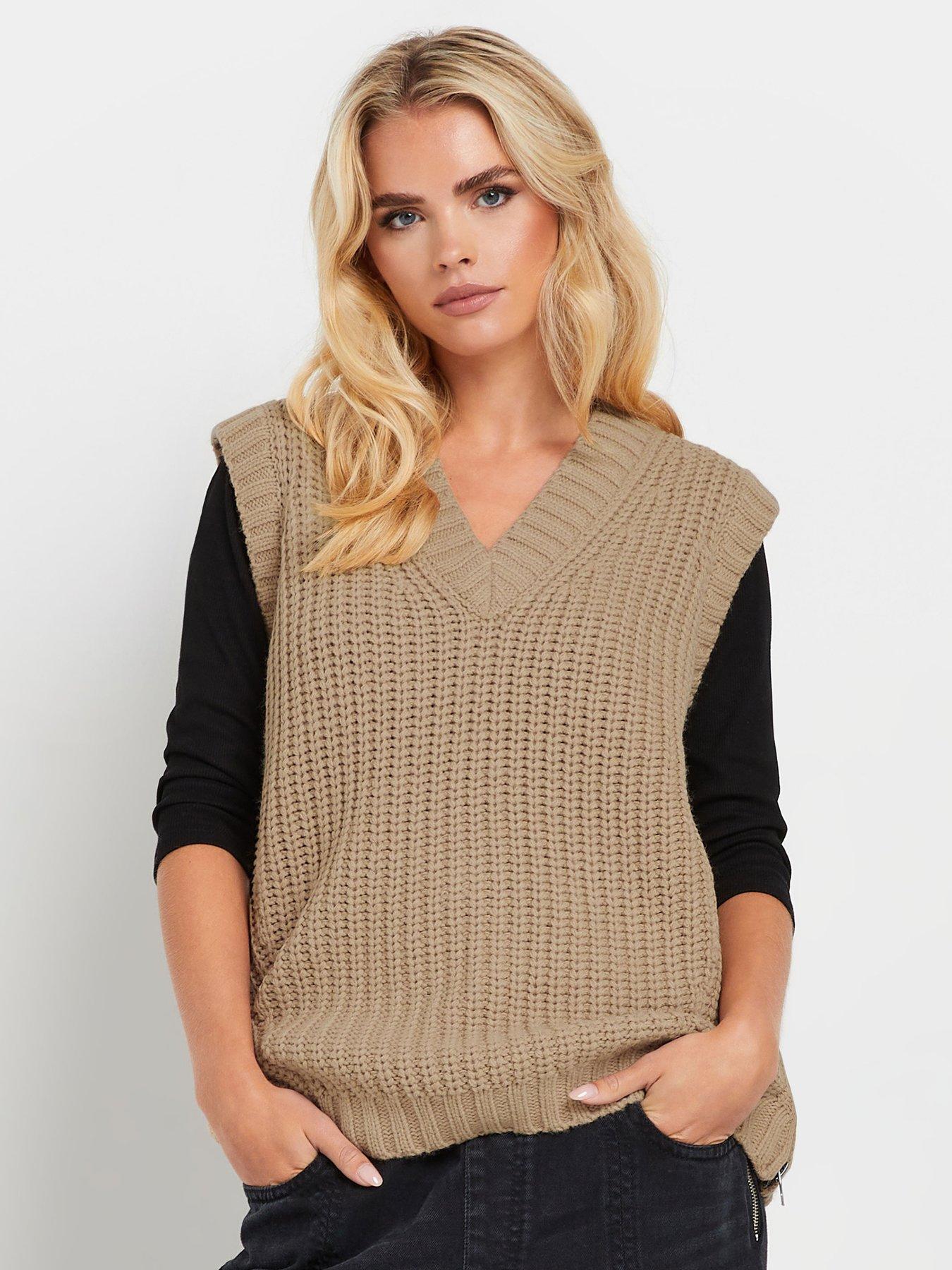 PixieGirl Petite Zip Side V Neck Tunic - Beige