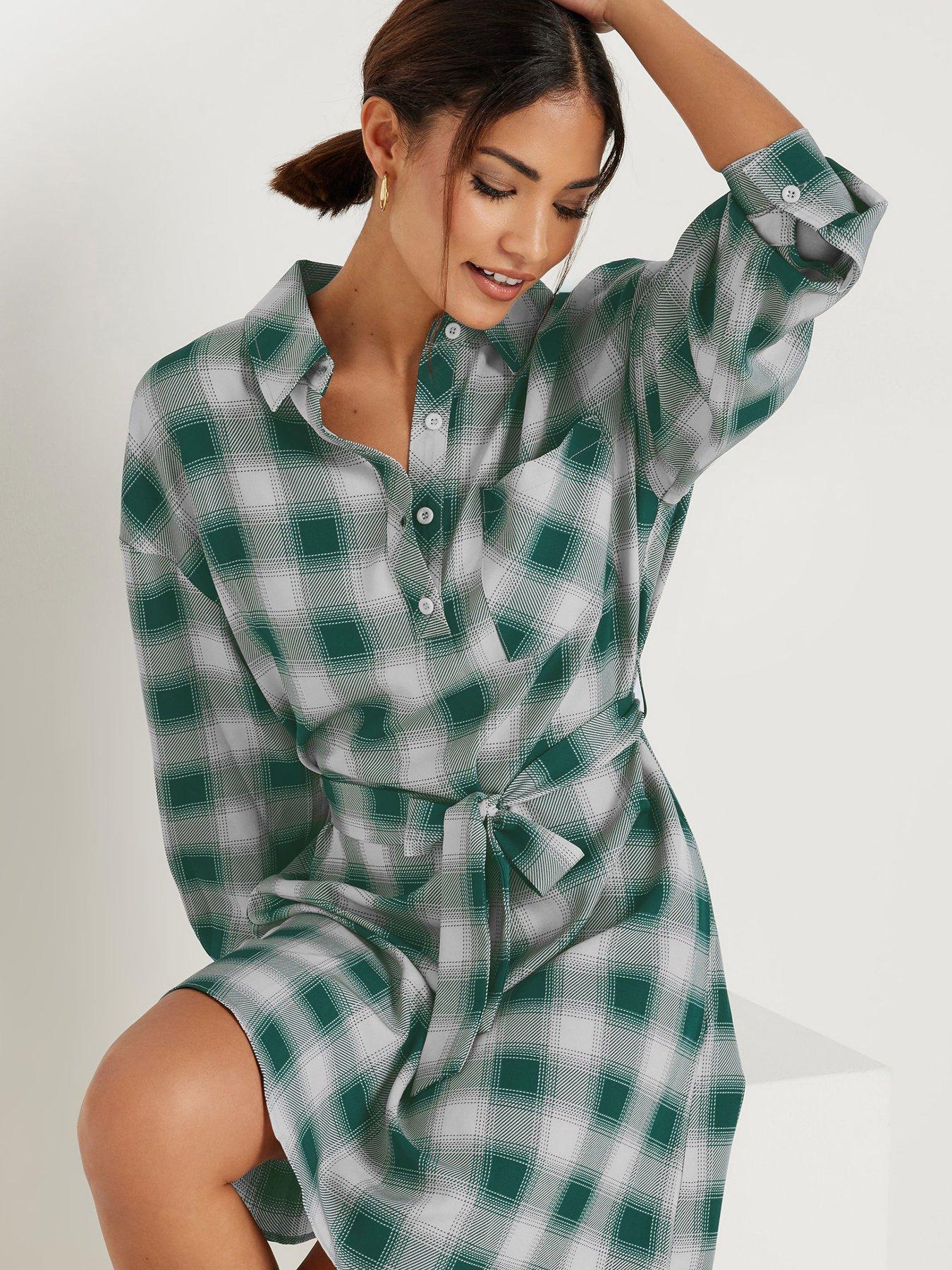 green emerald velvet dress Share Your Story Green Plaid Shirt Dress, Large - The Mint Julep Boutique