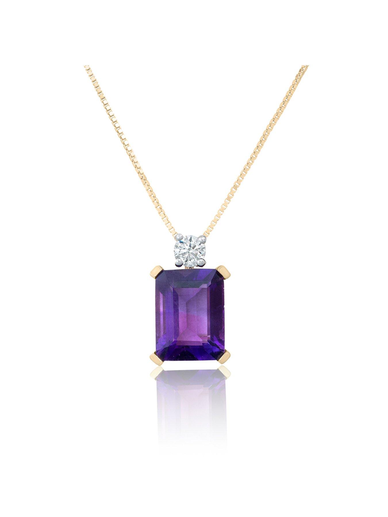 Product photograph of Love Diamond Lab Grown Diamond Natural Amethyst Pendant Necklace from very.co.uk