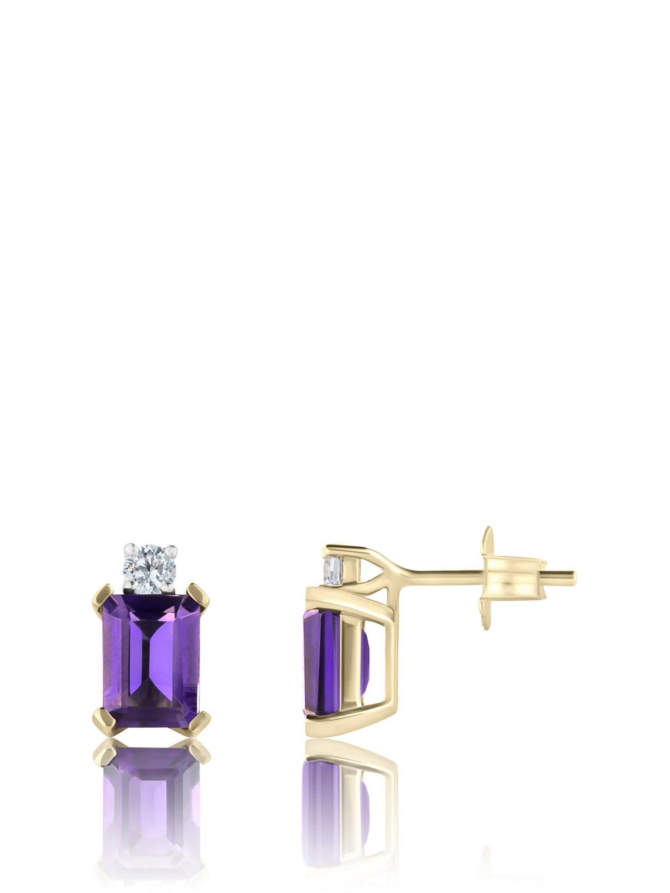 Product photograph of Love Diamond Lab Grown Diamond Natural Amethyst Earrings - J from very.co.uk