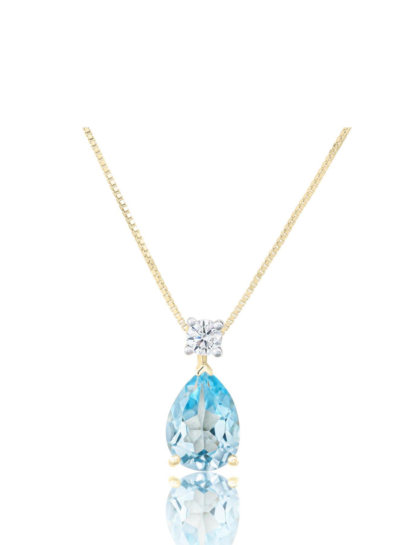 Product photograph of Love Diamond Lab Grown Diamond Aquamarine Look Sky Blue Topaz Pendant from very.co.uk