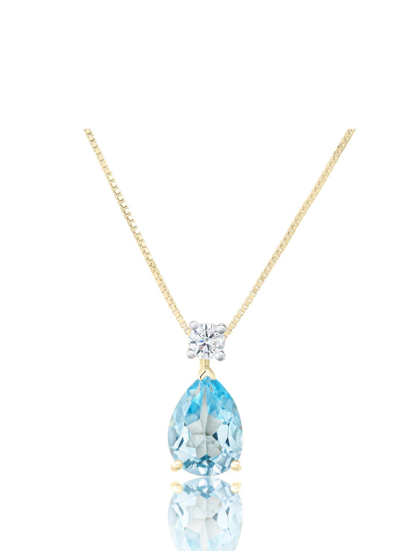 Image 1 of 5 of Love DIAMOND Lab Grown Diamond Aquamarine Teardrop Necklace