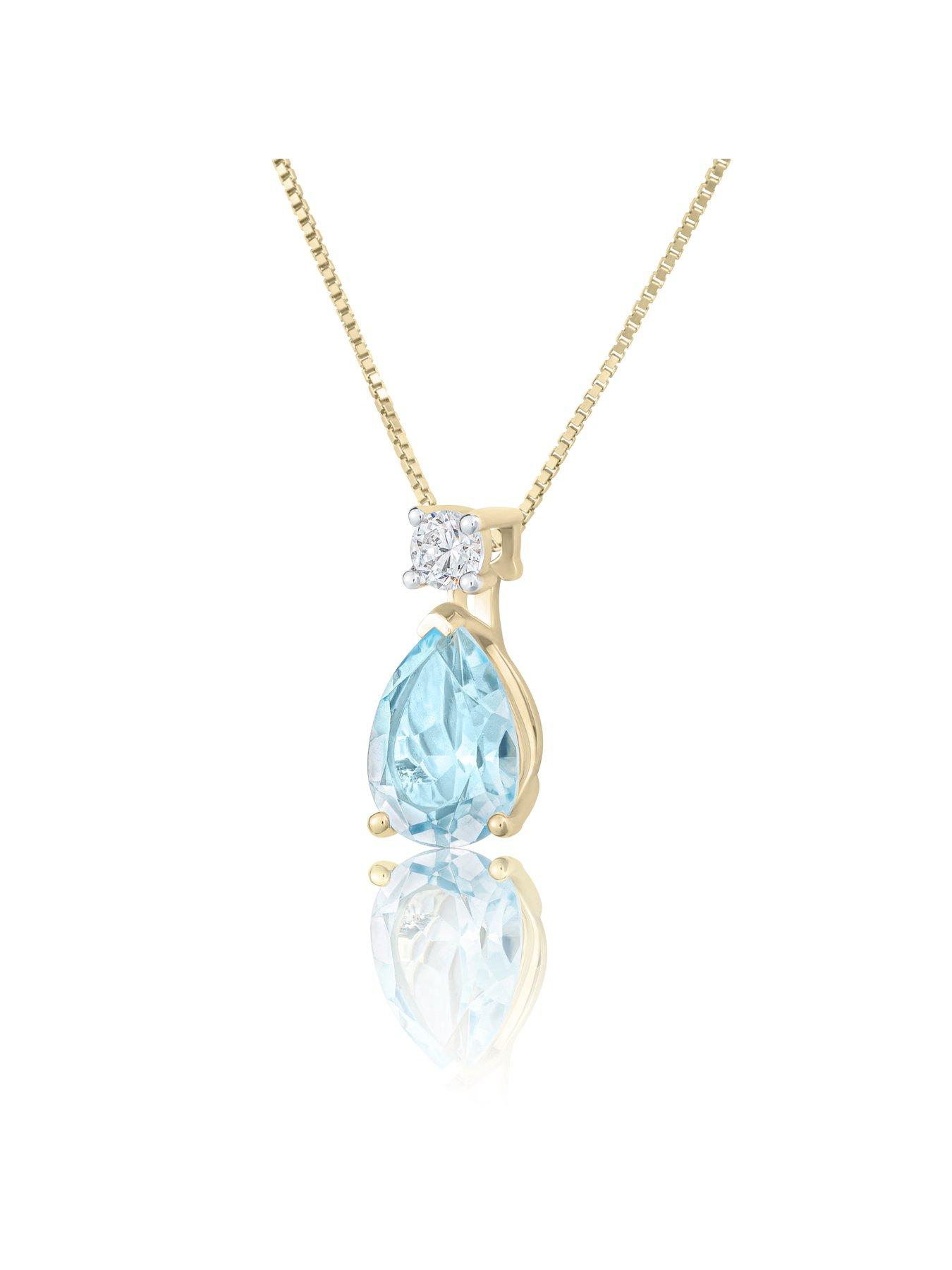 Image 3 of 5 of Love DIAMOND Lab Grown Diamond Aquamarine Teardrop Necklace