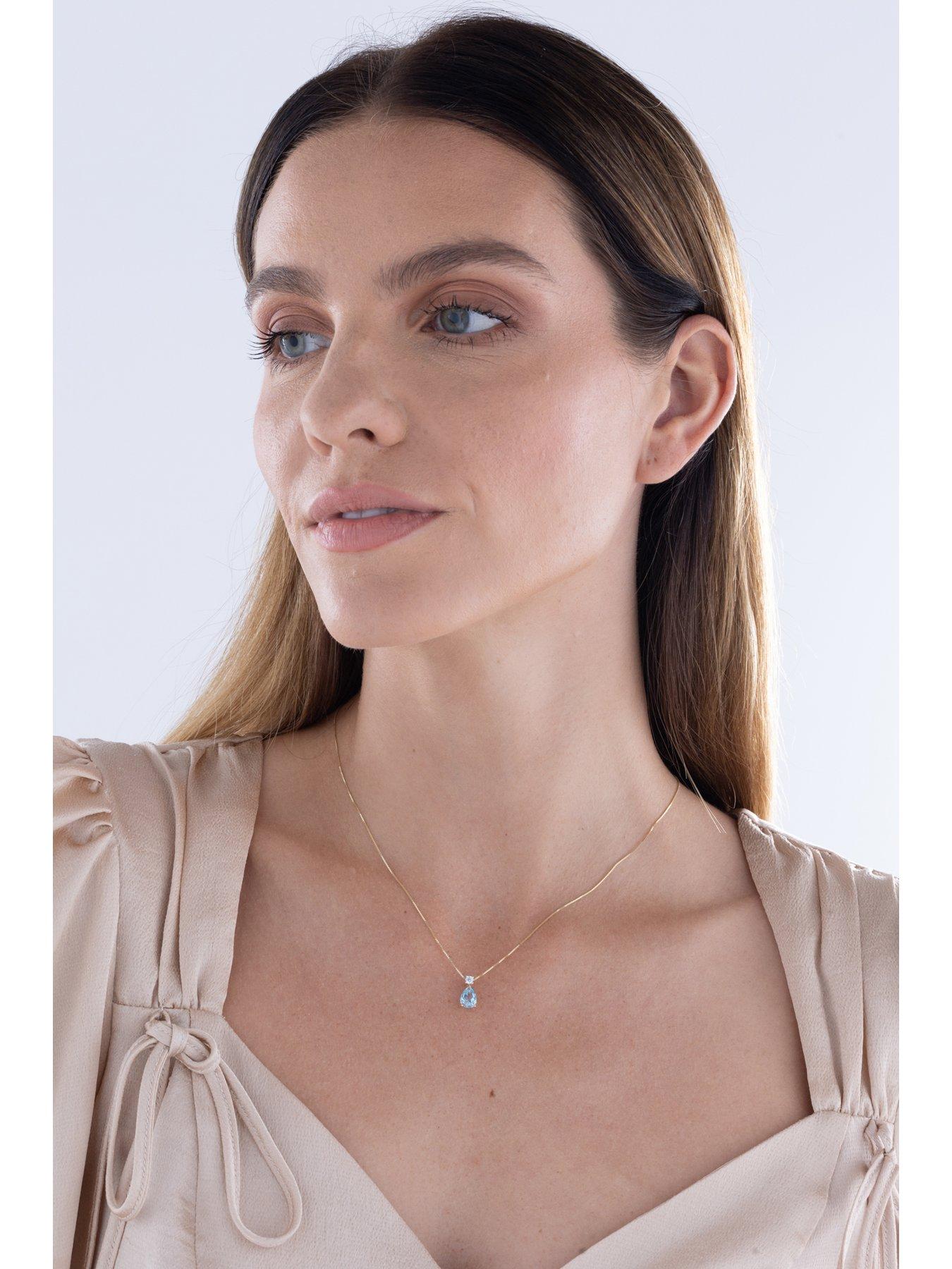 Image 5 of 5 of Love DIAMOND Lab Grown Diamond Aquamarine Teardrop Necklace