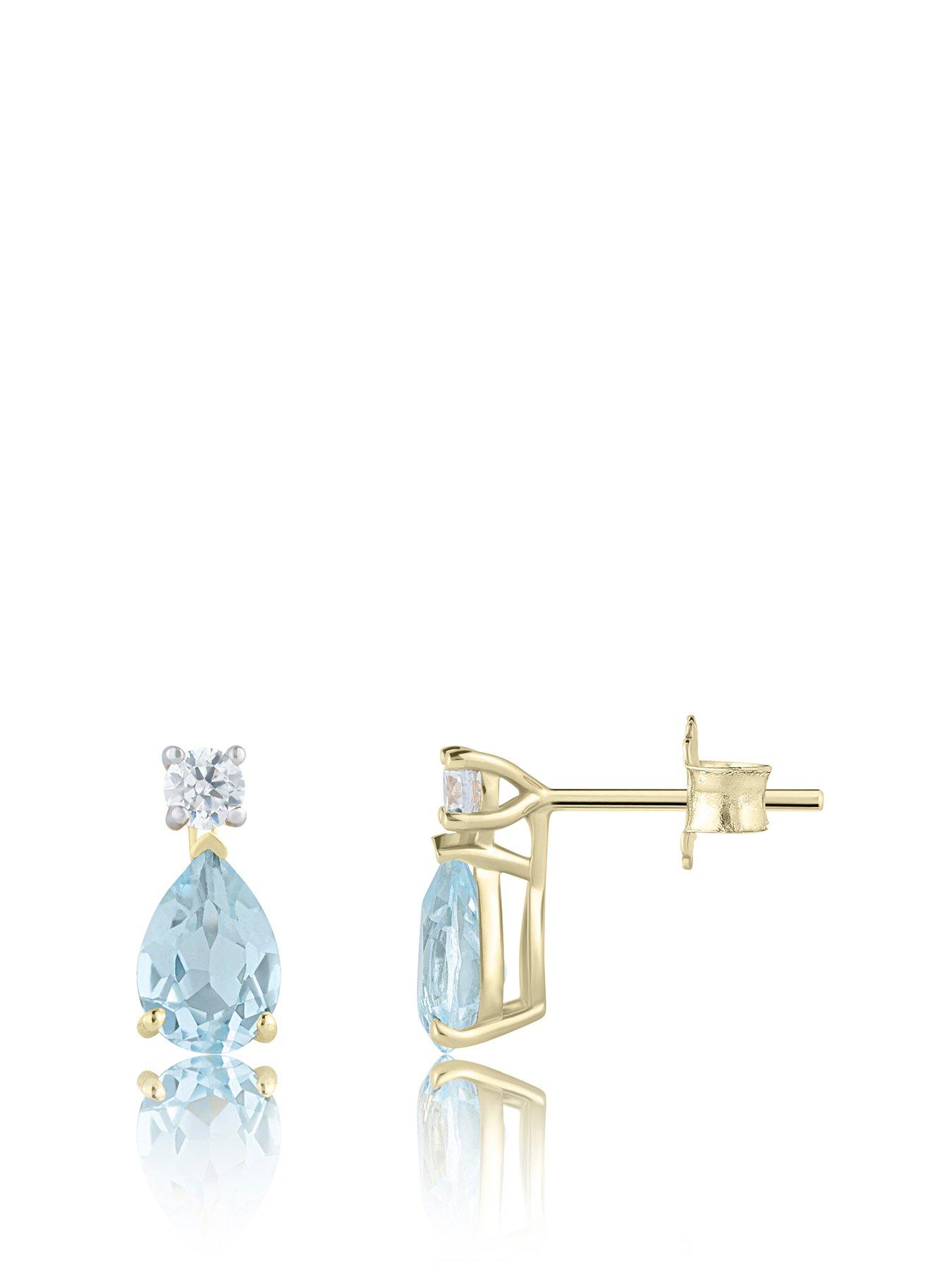 Product photograph of Love Diamond Lab Grown Diamond Aquamarine Look Sky Blue Topaz Earrings - O from very.co.uk