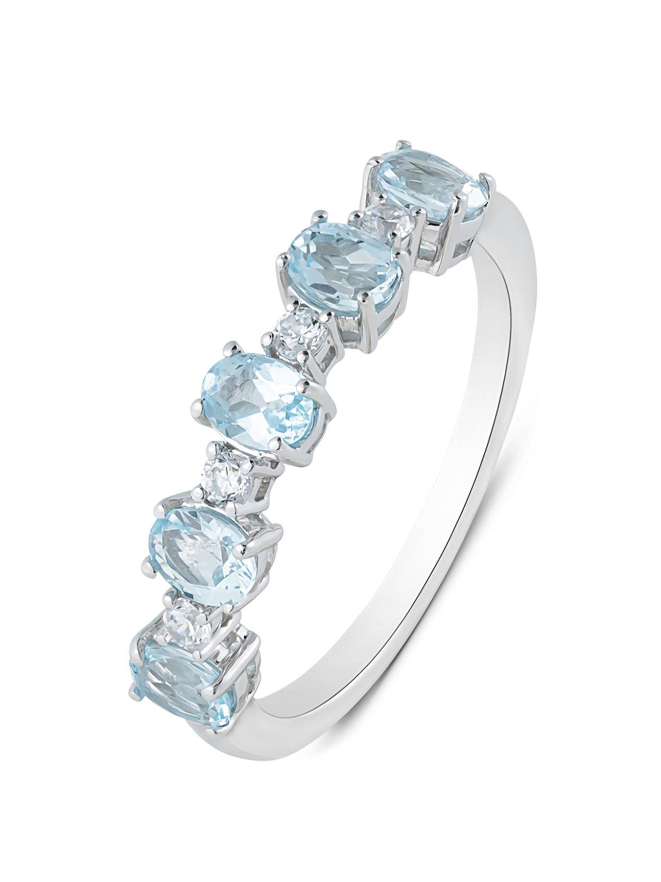 undefined Aquamarine Look Sky Blue Topaz Diamond Eternity Style Ring