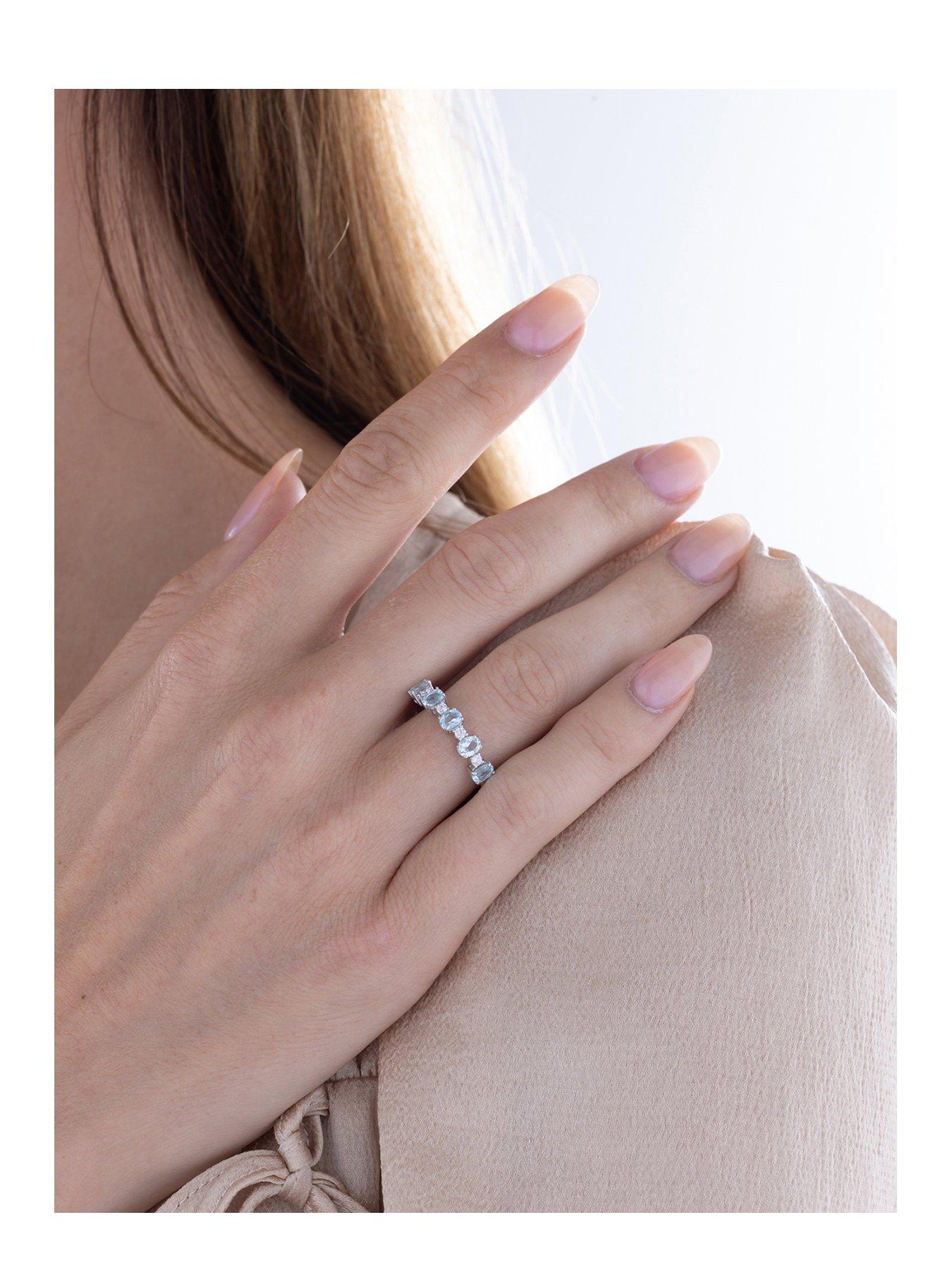 Image 2 of 5 of Love DIAMOND Aquamarine Look Sky Blue Topaz Diamond Eternity Style Ring