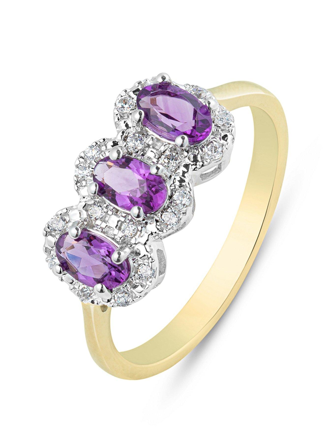 Product photograph of Love Diamond Amethyst With Diamond Three Stone Ring from very.co.uk