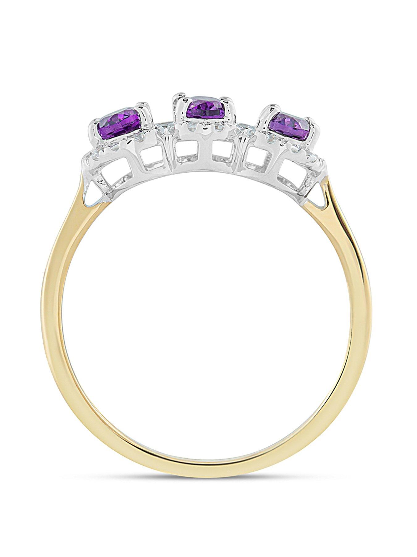 Image 3 of 5 of Love DIAMOND Amethyst With Diamond Three Stone Ring