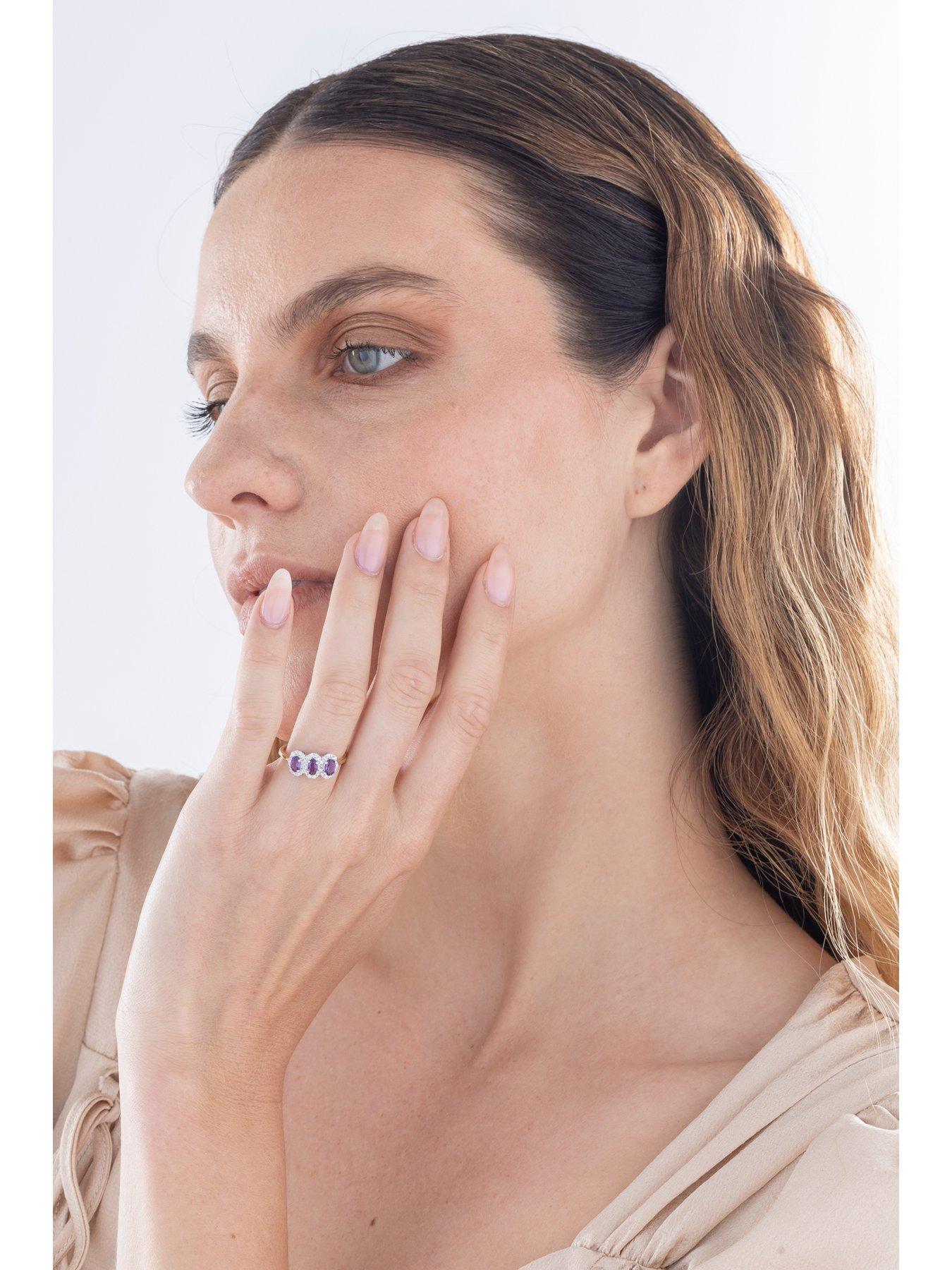 Image 5 of 5 of Love DIAMOND Amethyst With Diamond Three Stone Ring