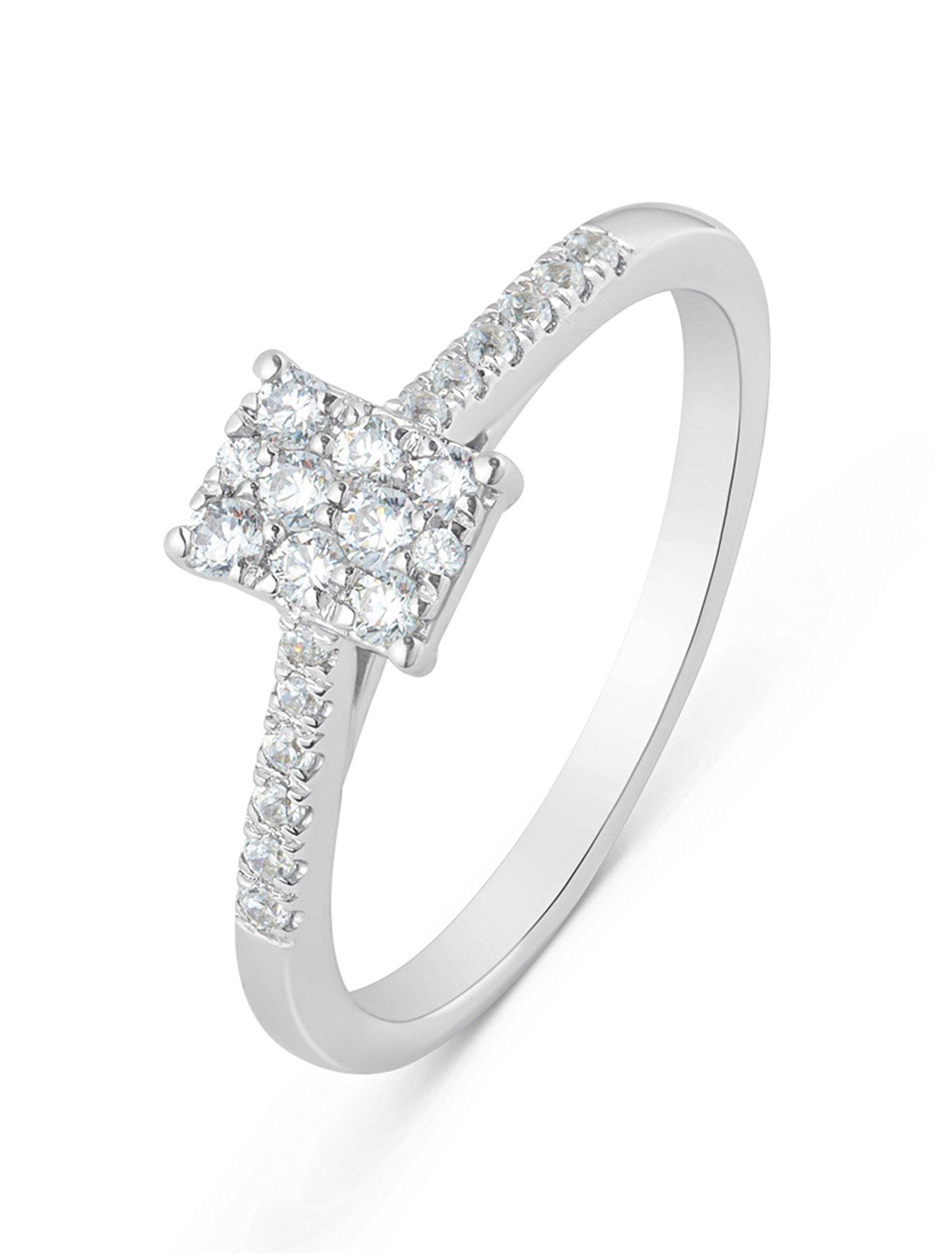 Product photograph of Love Diamond Cluster Diamond Ring With Diamond Band from very.co.uk