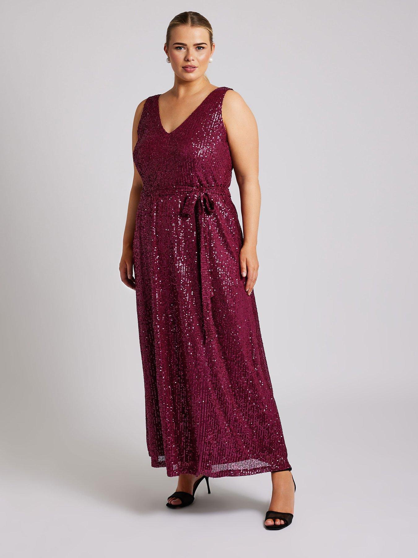 Yours Curve Sequin V Neck Maxi Dress - Red