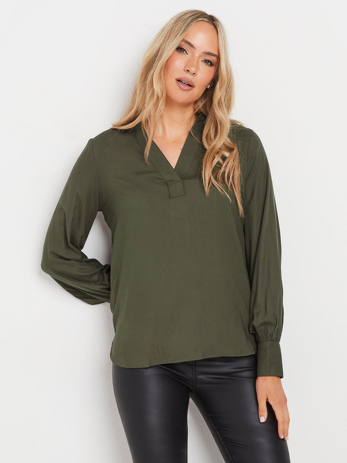 Image 1 of 4 of Long Tall Sally Tall Collar Woven Top - Olive Green