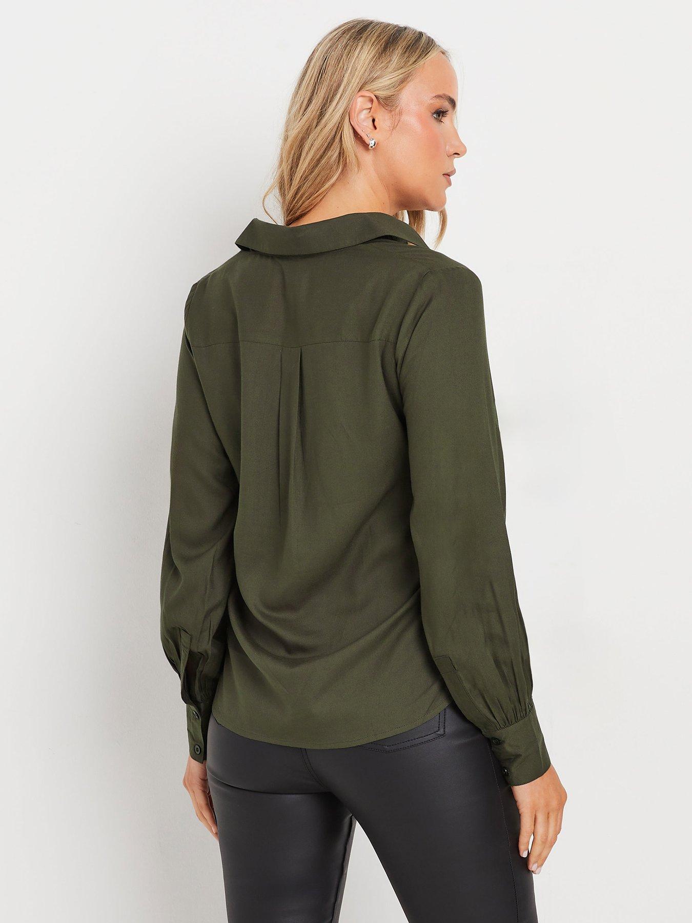 Image 2 of 4 of Long Tall Sally Tall Collar Woven Top - Olive Green