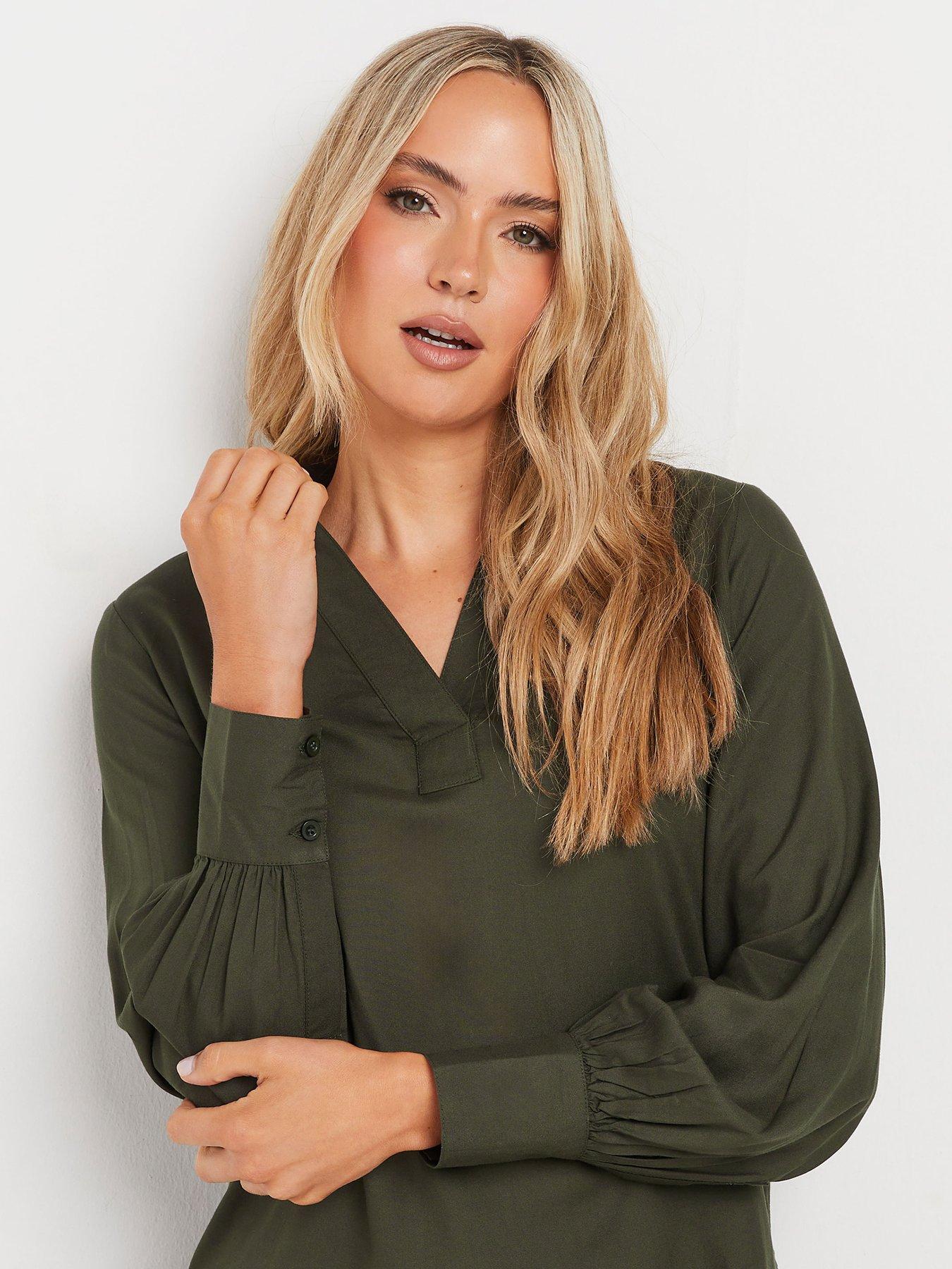 Image 4 of 4 of Long Tall Sally Tall Collar Woven Top - Olive Green