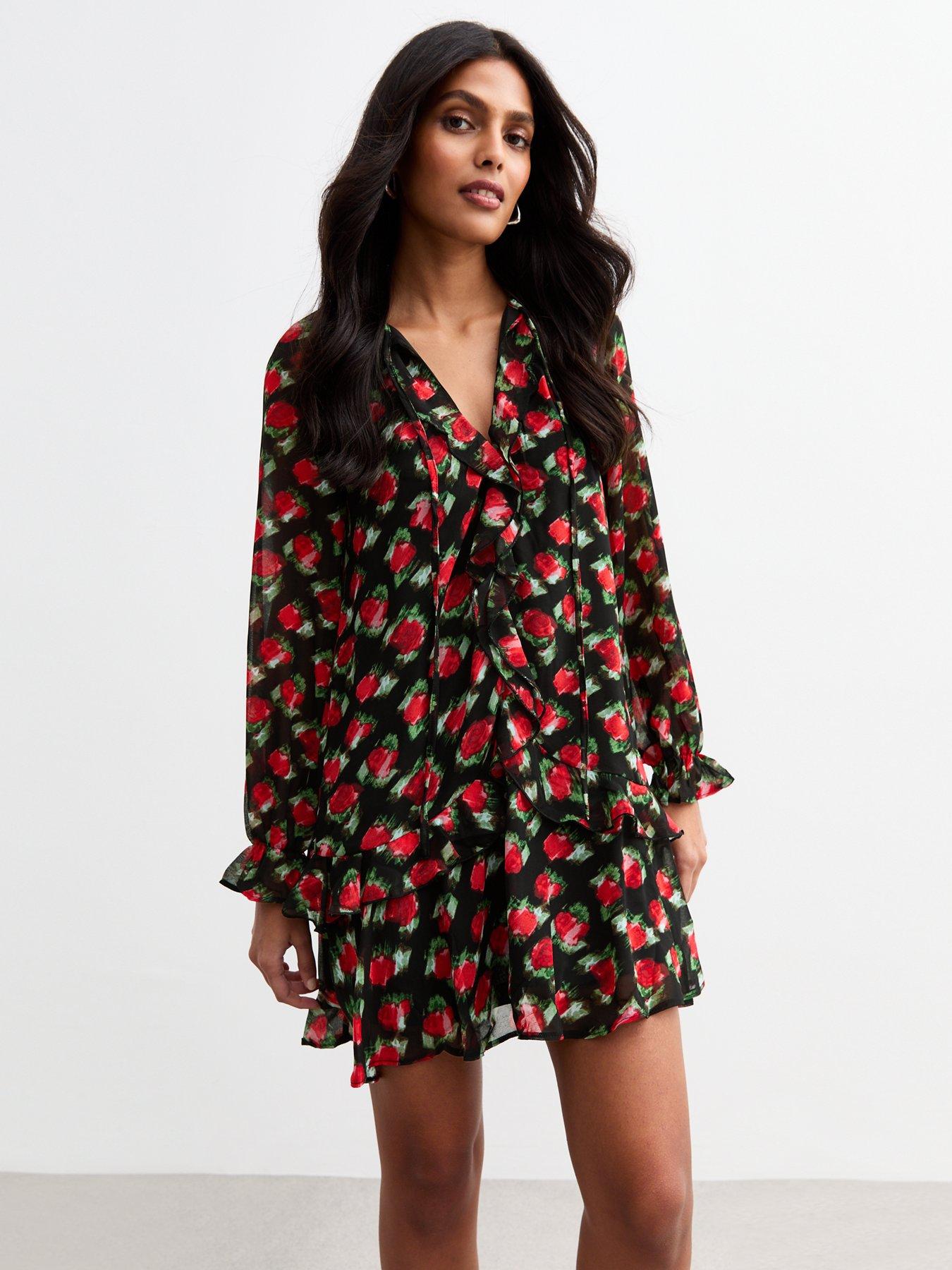 undefined Chiffon Mini Dress - Rose Print